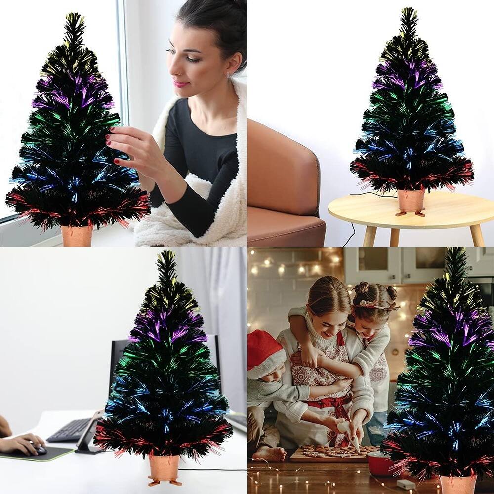 Back. RTMB - 32" 5-Layer Fiber Optic Tabletop Christmas Tree with LED Light Show, Gold Pot, and Power Adapter - Green.
