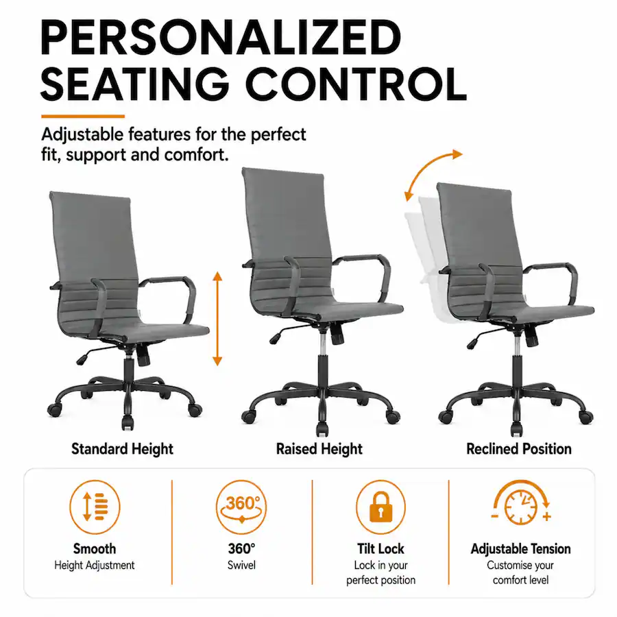 Variable Tension Control LeisureMod Harris Ergonomic High Back Leather Upholstered Office Chair ...