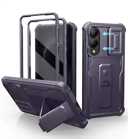 dexnor - for Samsung S25 Edge Case with Camera Cover&2 Front Frames&Built-in Screen Protector & Kickstand - Phantom Purple