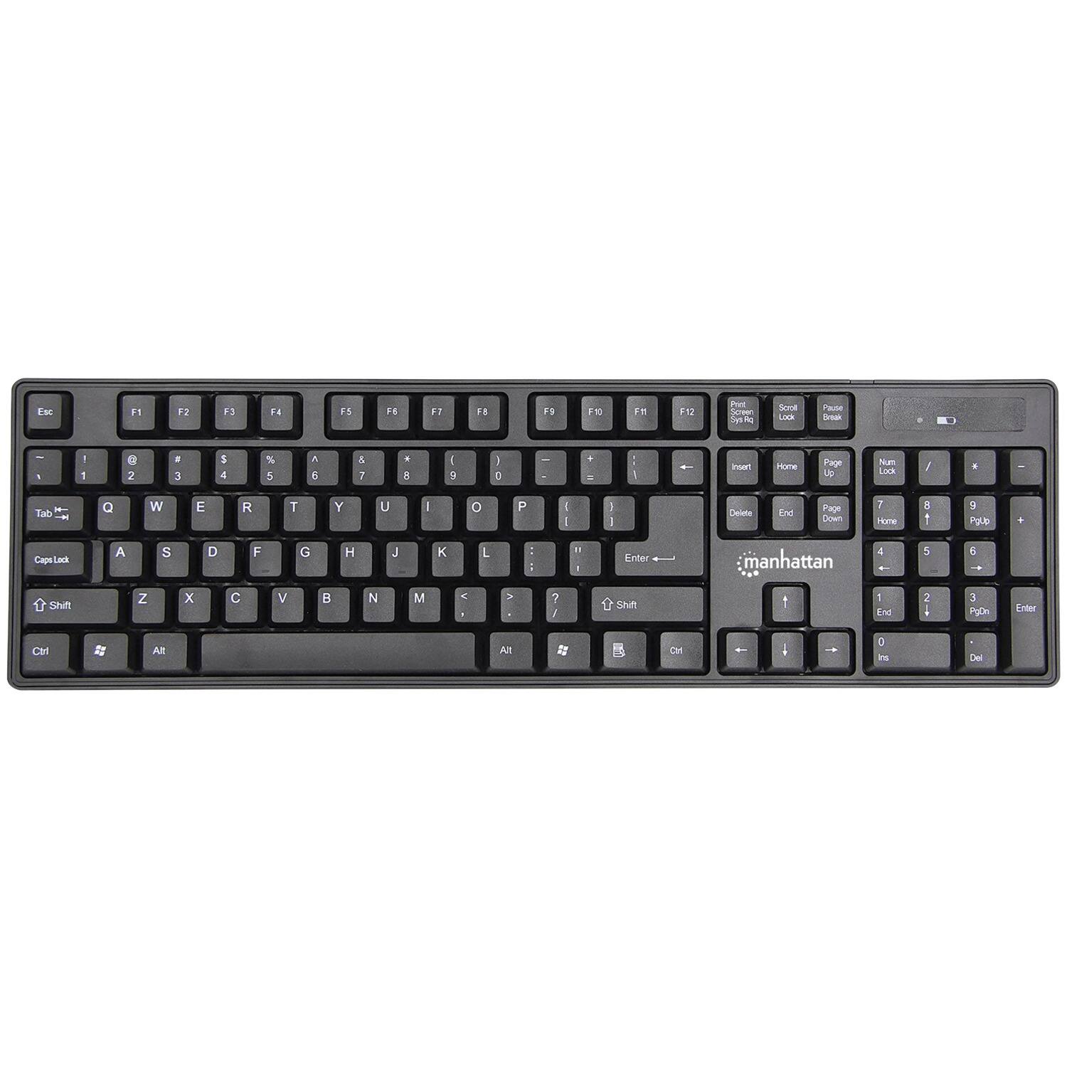 Sure, here is the corrected and grouped text from the image:

**Left Side:**
- Esc
- F1 F2 F3 F4 F5 F6 F7 F8 F9 F10 F11 F12
- 1 2 3 4 5 6 7 8 9 0 - = \ [ ] \
- Tab Q W E R T Y U I O P
- Caps Lock A S D F G H J K L ; '
- Shift Z X C V B N M , . /
- Ctrl Fn Alt

**Center:**
- Print Screen Scroll Lock Pause
- Insert Home Page Up Page Down End
- Delete Num Lock Num / * - + 0 Enter
- 7 8 9 4 5 6 1 2 3
- 0 . Ins Del

**Right Side:**
- Manhattan
- Arrow keys (Up, Down, Left, Right)
- Ctrl Alt

**Top Right:**
- Power button

This layout matches the standard QWERTY keyboard layout with additional function keys and a numeric keypad.