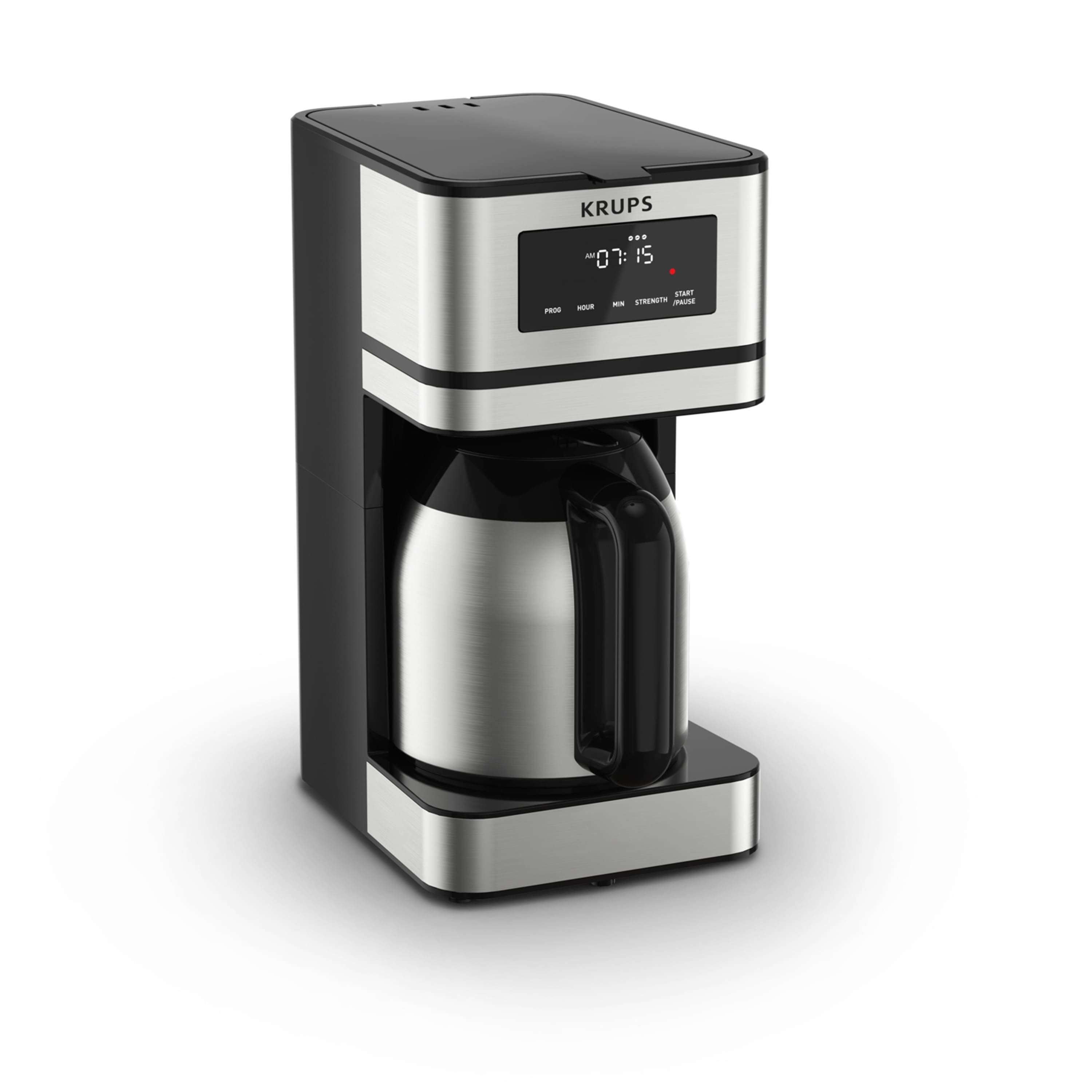 Krups - 12 Cup Coffee Maker with Digital Display, Simply Brew, Stainless Steel - Silver