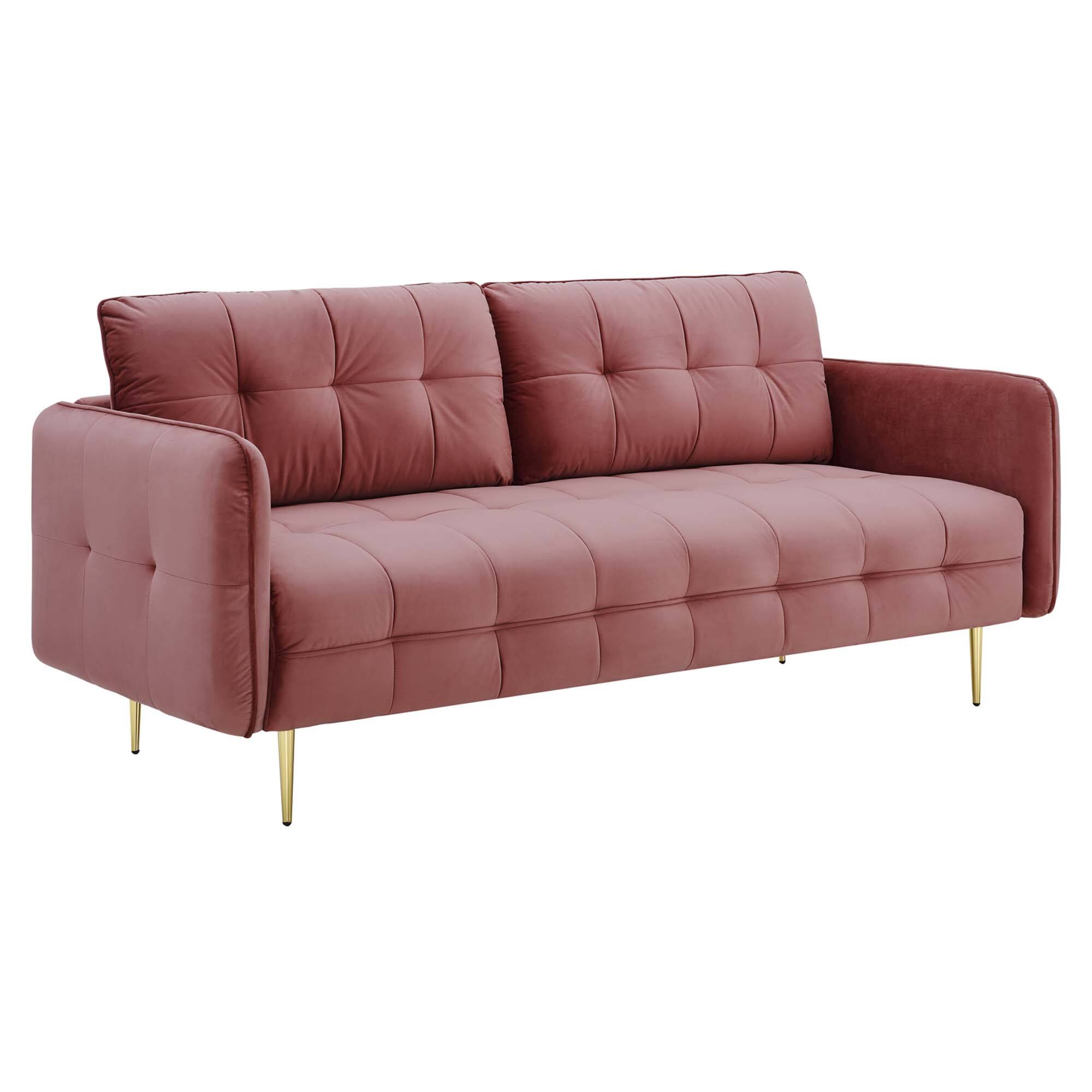 Angle. Modway - Cameron Tufted Performance Velvet Sofa by Modway - Dusty Rose.