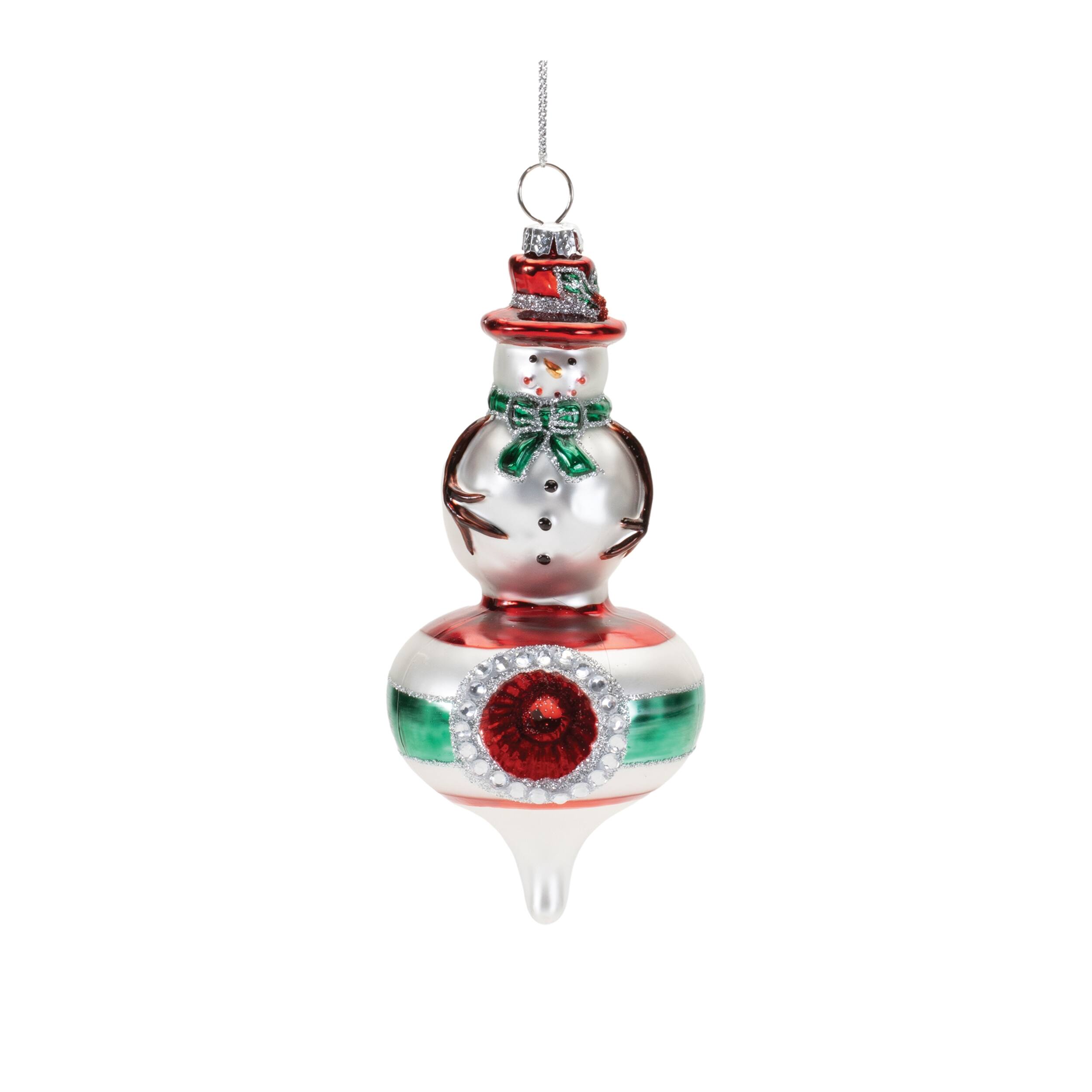 Back. BreeBe - Snowman Drop Ornament (Set of 12) - Silver, Green, Red.
