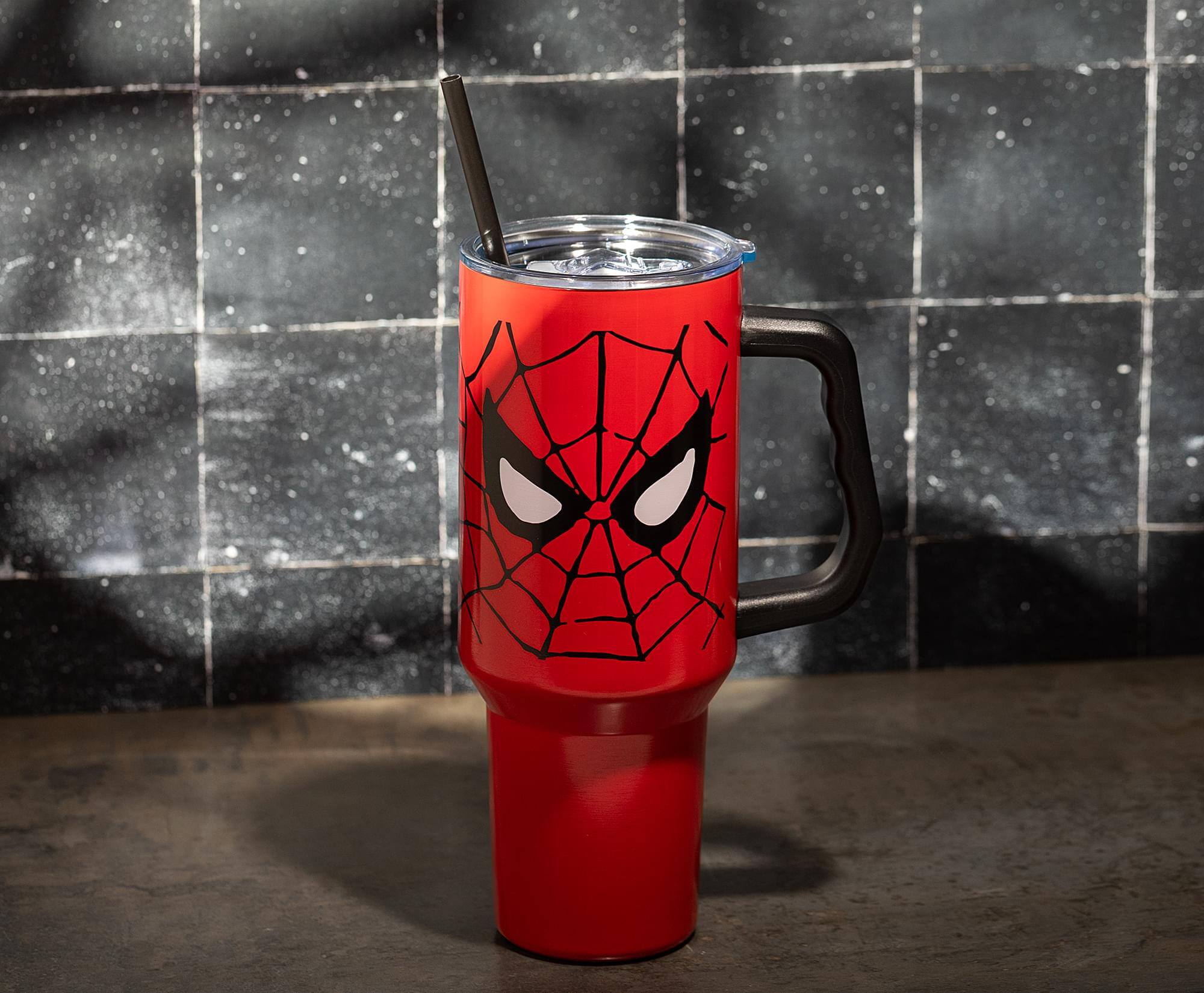 Alt View 2. Silver Buffalo - Marvel Spider-Man Face 40-Ounce Stainless Steel Tumbler With Handle - Multi-Colored.
