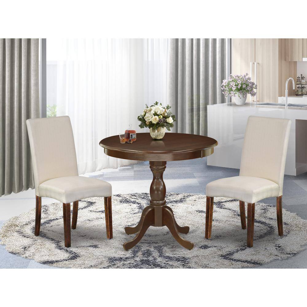 Alt View 2. East West Furniture - AMDR3-MAH-01 3 Piece Dining Table Set - 1 Wooden Dining Table and 2 Cream Padded Chairs - Mahogany Finish - Mahogany.