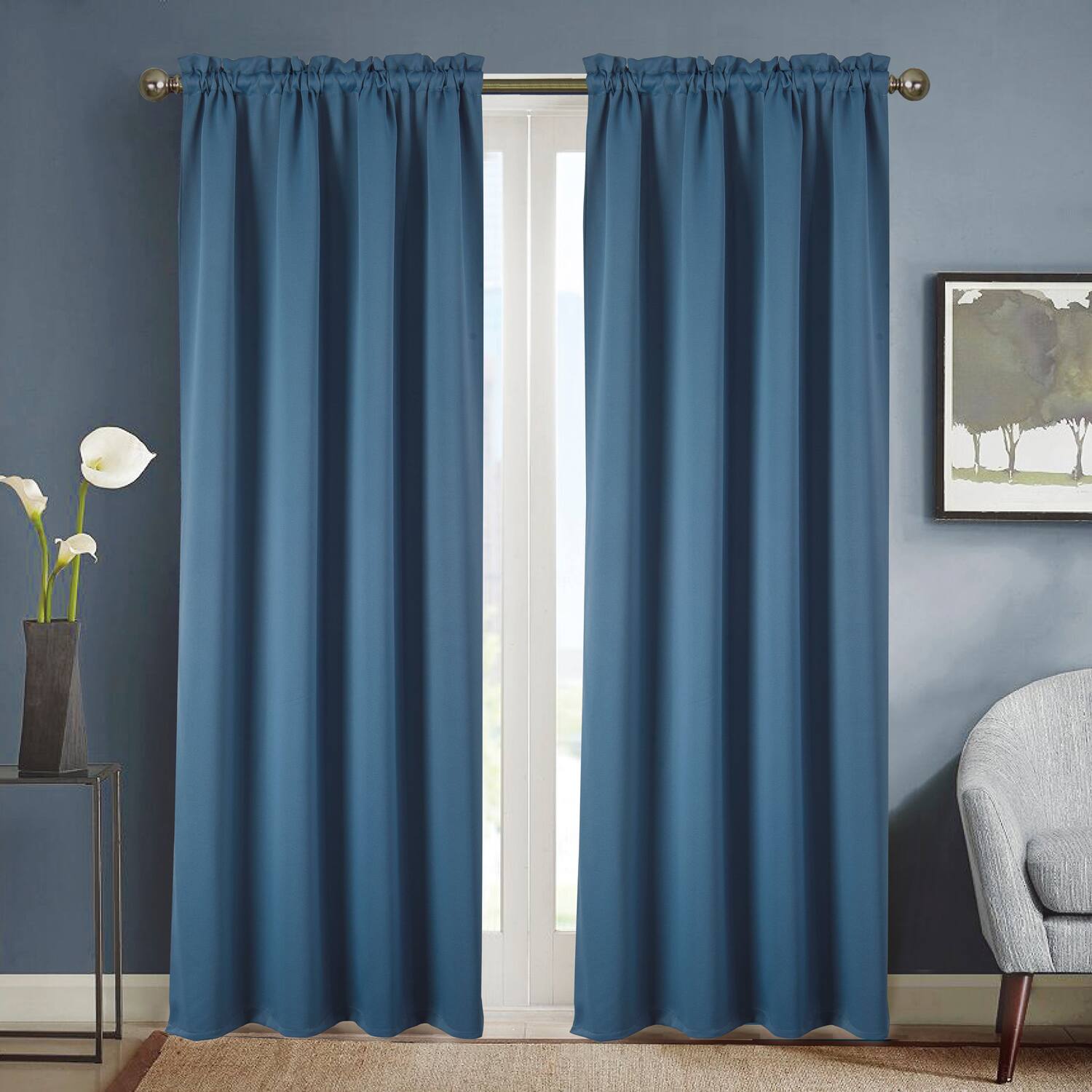 Angle. RT Designers Collection - RT Designers Collection 100% Polyester Twilight Blackout Rod Pocket Curtain Panel 54" x 84" Blue - Blue.