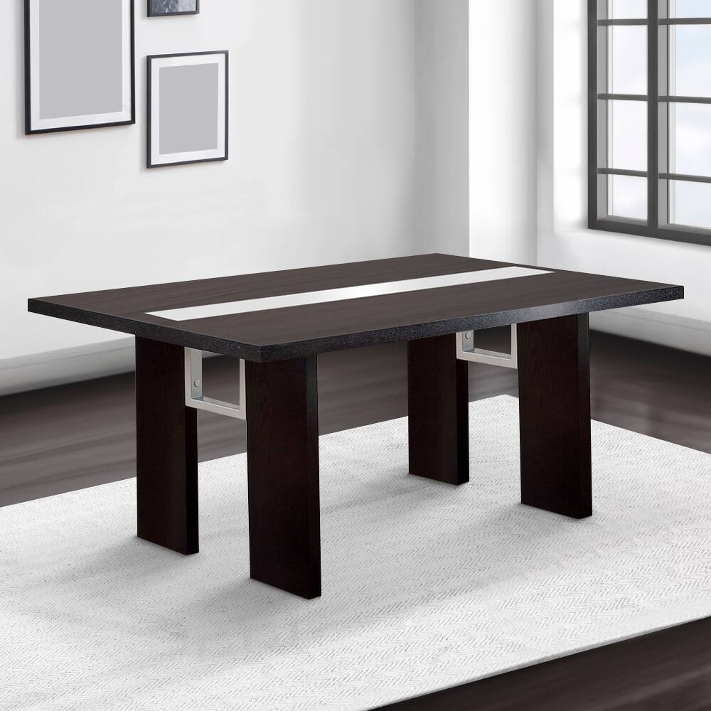Alt View 5. Manhattan Lane - Contemporary Glass Insert Dining Table, Black - Black.