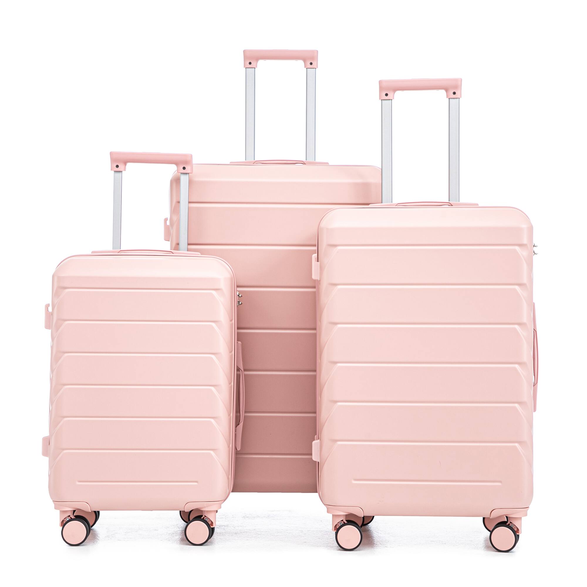 Front. Dexmalle - Dexmalle-Tourist 20"/24"/28" 3 Pcs ABS Spinner Wheel Luggage with Lock -Pink - Pink.