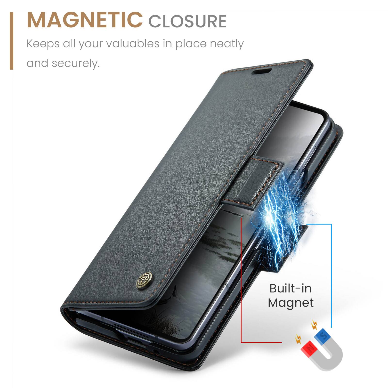 MAGNETIC CLOSURE  
Keeps all your valuables in place neatly and securely.  
Built-in Magnet