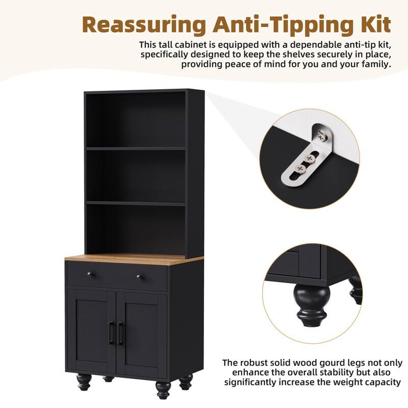 Reassuring Anti-Tipping Kit

This tall cabinet is equipped with a dependable anti-tip kit, specifically designed to keep the shelves securely in place, providing peace of mind for you and your family.

The robust solid wood gourd legs not only enhance the overall stability but also significantly increase the weight capacity.