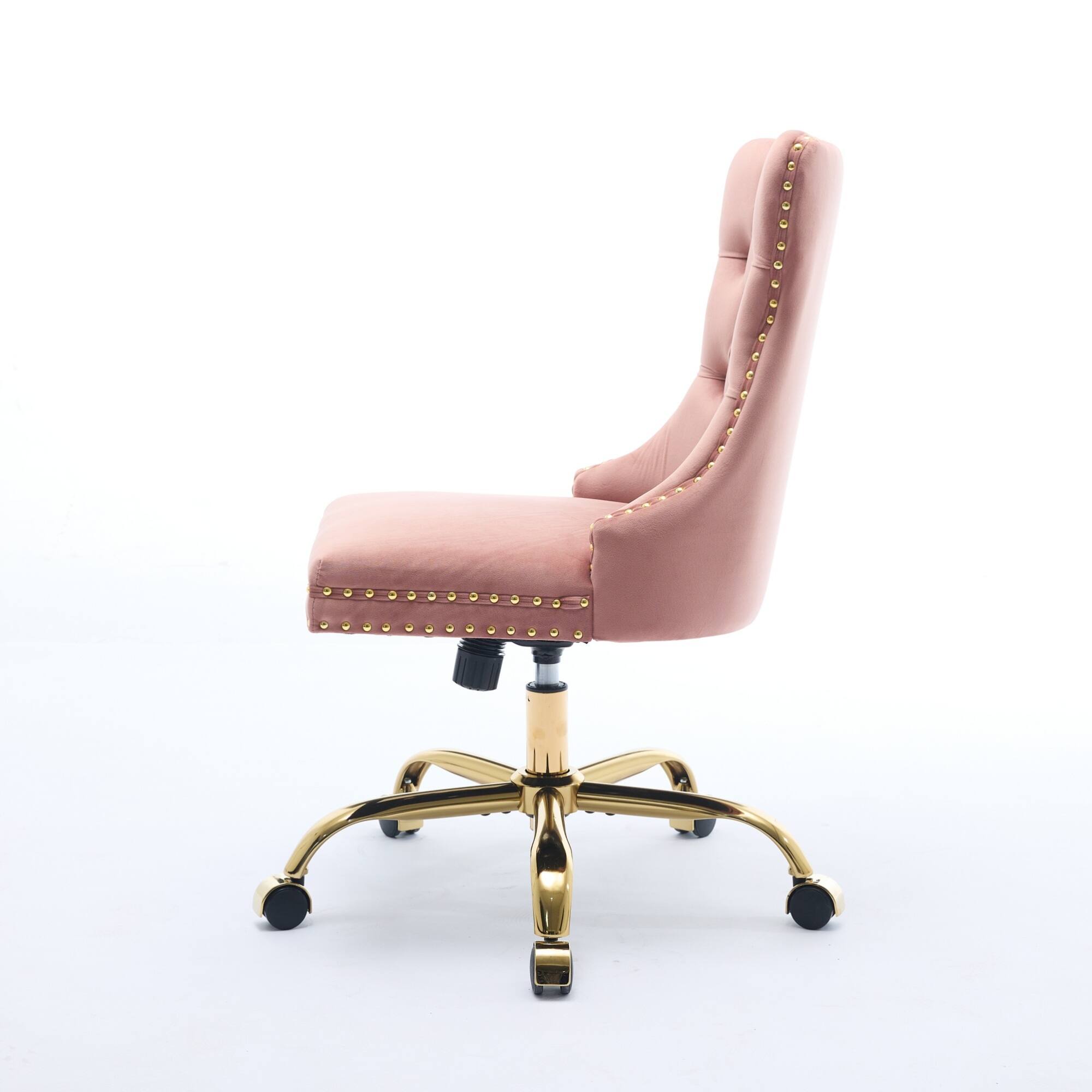 Alt View 1. GOODSILO - Modern Velvet Upholstered Office Chair with Tufted Button Design and Golden Metal Base for Home Workspace - Pink.