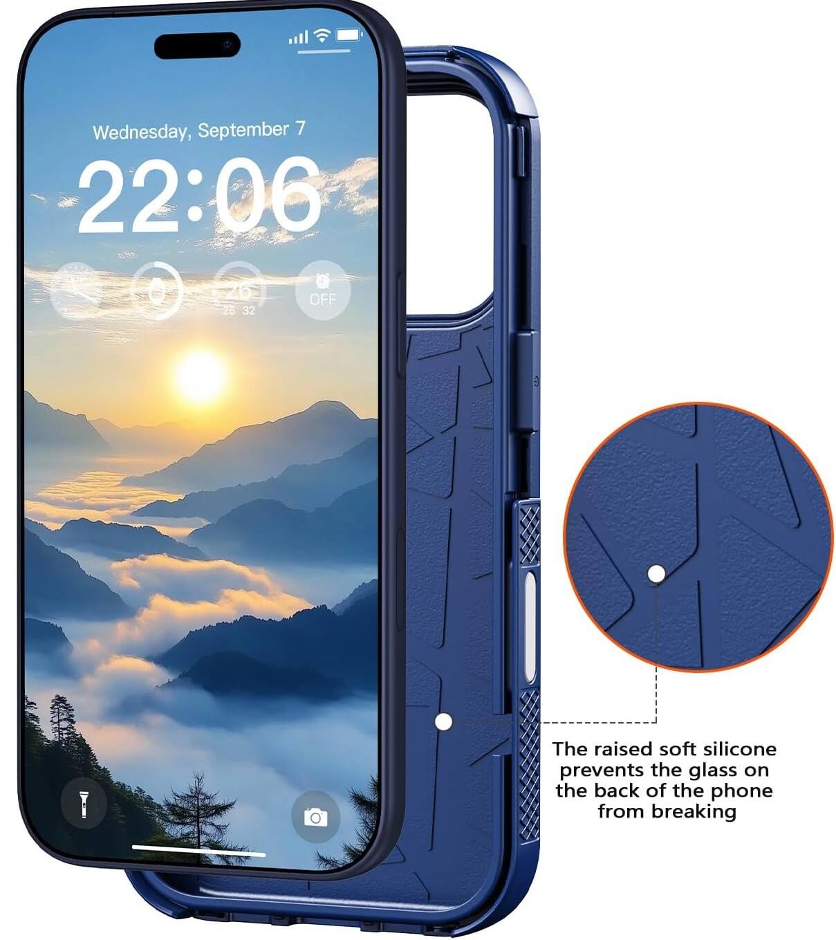 Wednesday, September 7  
22:06  

The raised soft silicone prevents the glass on the back of the phone from breaking