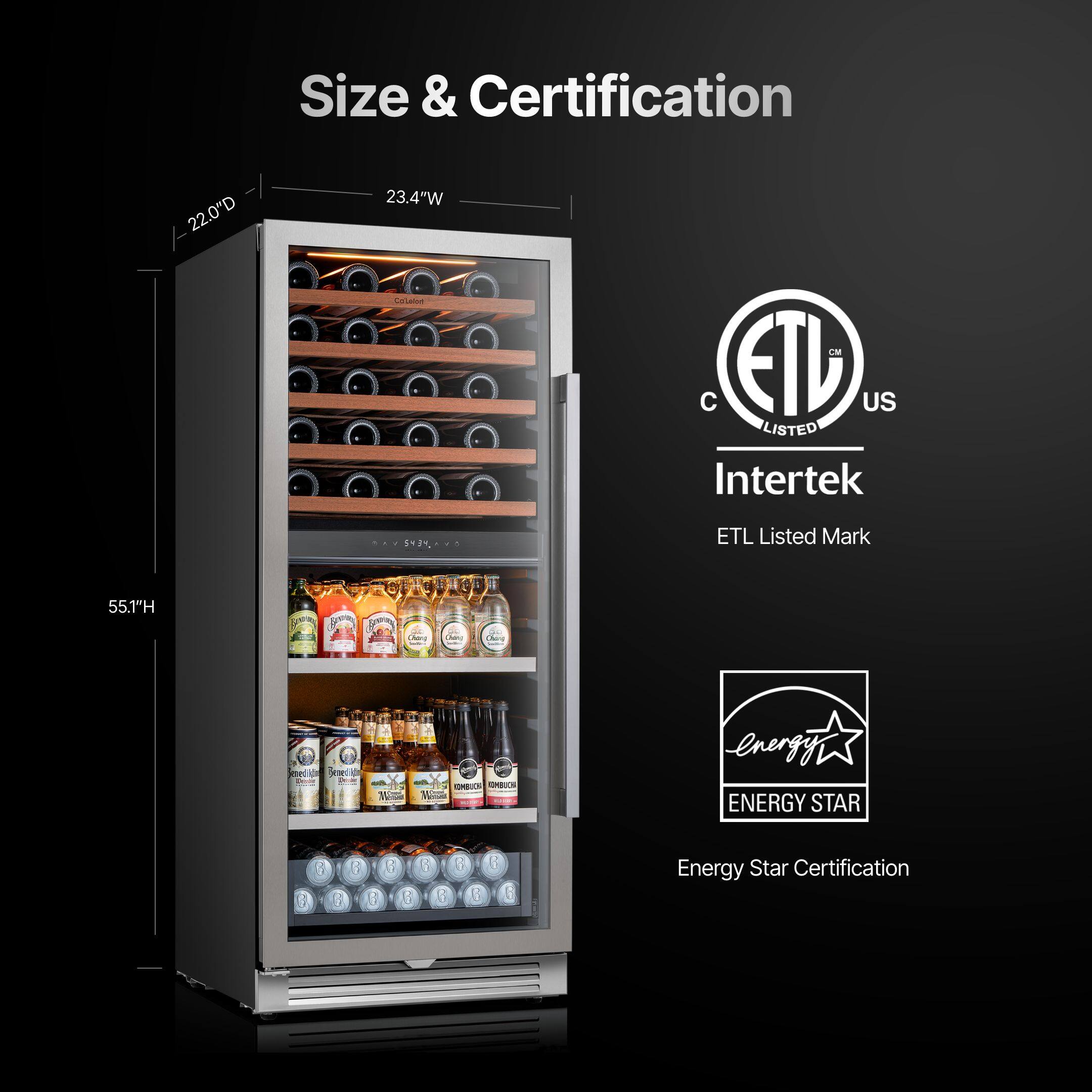 Size & Certification

- 22.0" D
- 23.4" W
- 55.1" H

Certifications:
- ETL Listed Mark (Intertek)
- ENERGY STAR (Energy Star Certification)
