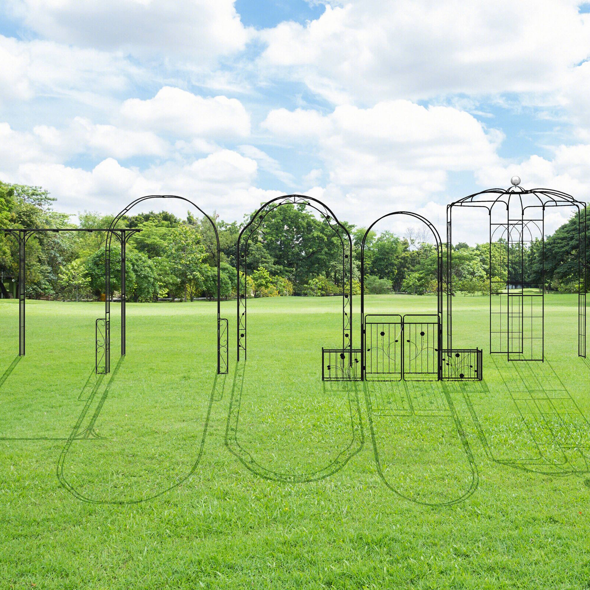 Alt View 9. Gymax - Gymax Metal Garden Arch 7.9 FT Backdrop Stand for Various Climbing Plants Party Black - Black.