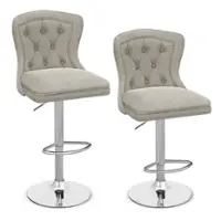 Costway Set of 2 Bar Chairs Dutch Velvet Bar Stool with Footrest Metal Base Anti-Slip Ring - Gray - Front_Zoom