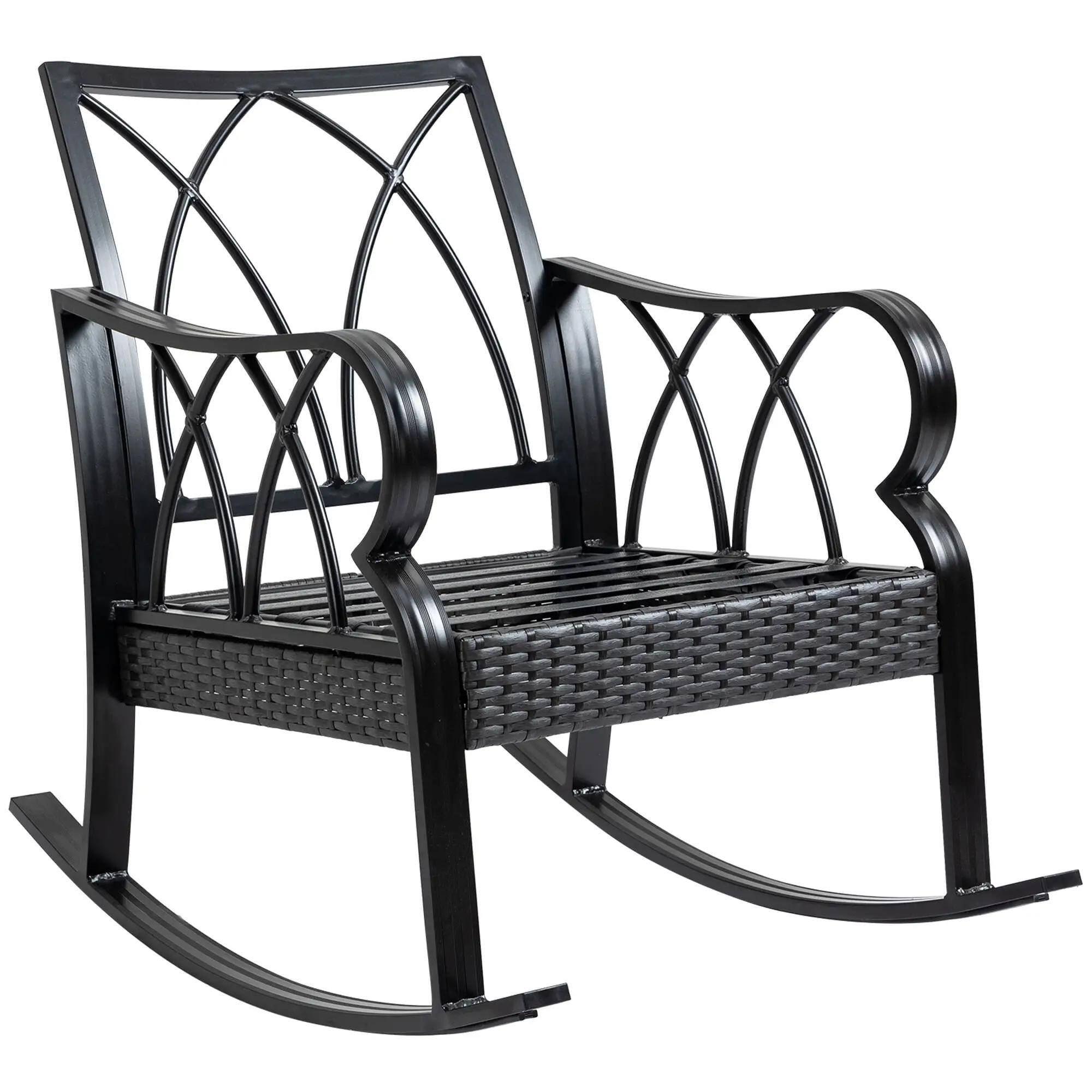 Back. Resenkos - Resenkos 3-Piece Rocking Chair Bistro Set, Two Rocking Chairs And A Round Side Table, PE Rattan, Brown - Brown.