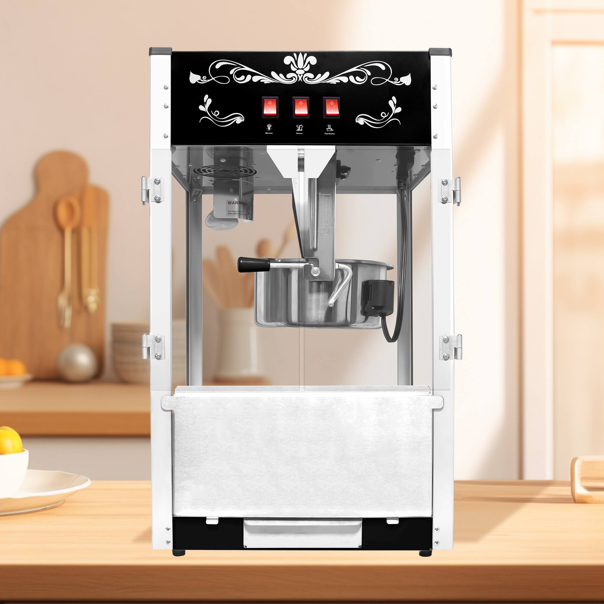 Front. TinyHomie - Popcorn Machine with 16 Ounce Kettle Countertop Popcorn Maker with Stainless Steel Scoop Oil Spoon and 3 Popcorn Cups - Black.