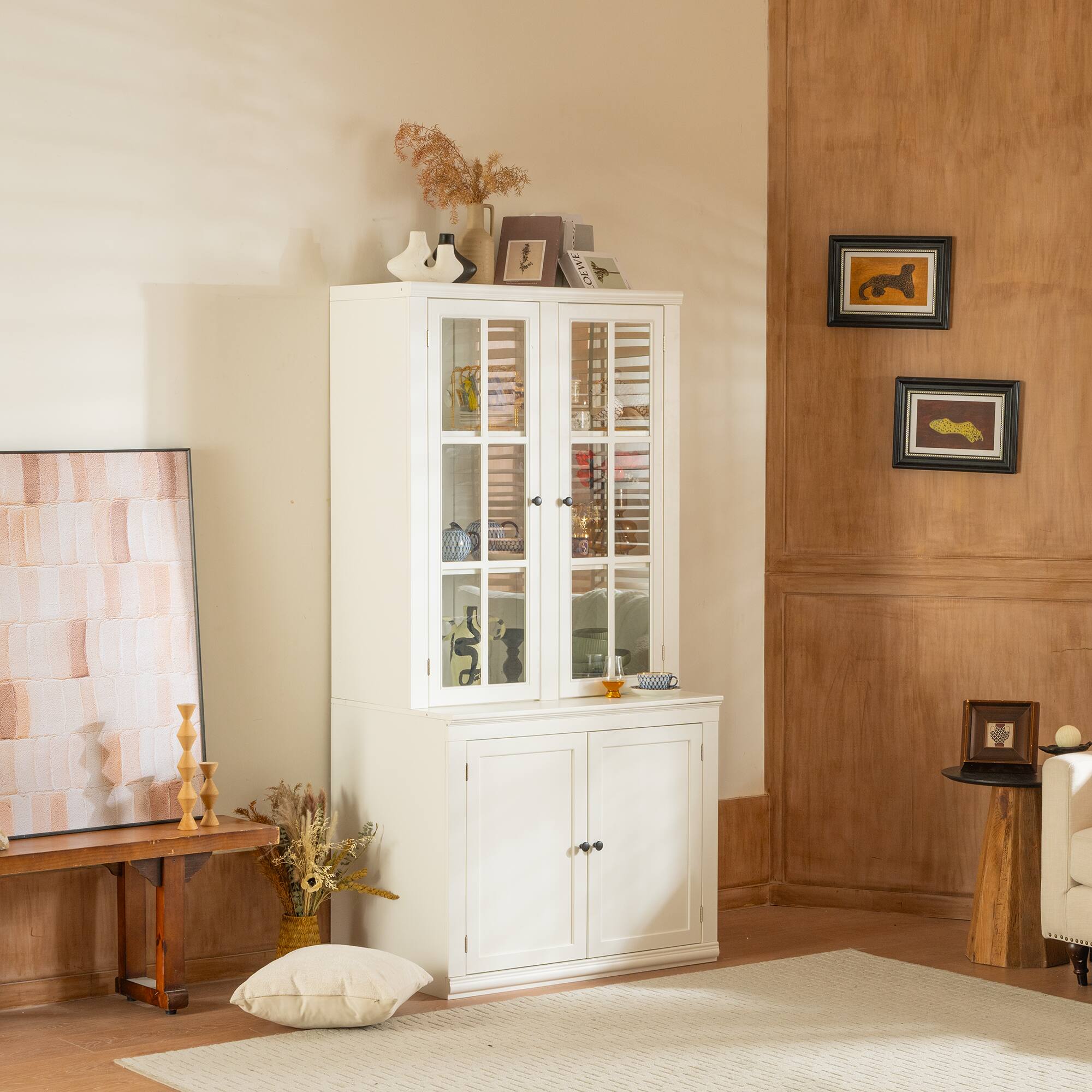 Alt View 1. APRILSOUL - HD Glass Door Display Cabinet with Retro Modern Design Ample Storage and Expandable Modular System - White.