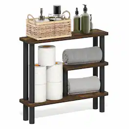 Furinno - TURN-N-TUBE Bathroom Storage Shelf, Toolless Storage Rack, Space Saving Shelf, for Bathroom, Living Room, Entryway - Amber Pine/Black
