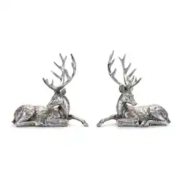 BreeBe - Metallic Deer Statue (Set of 2) - Gray, Black
