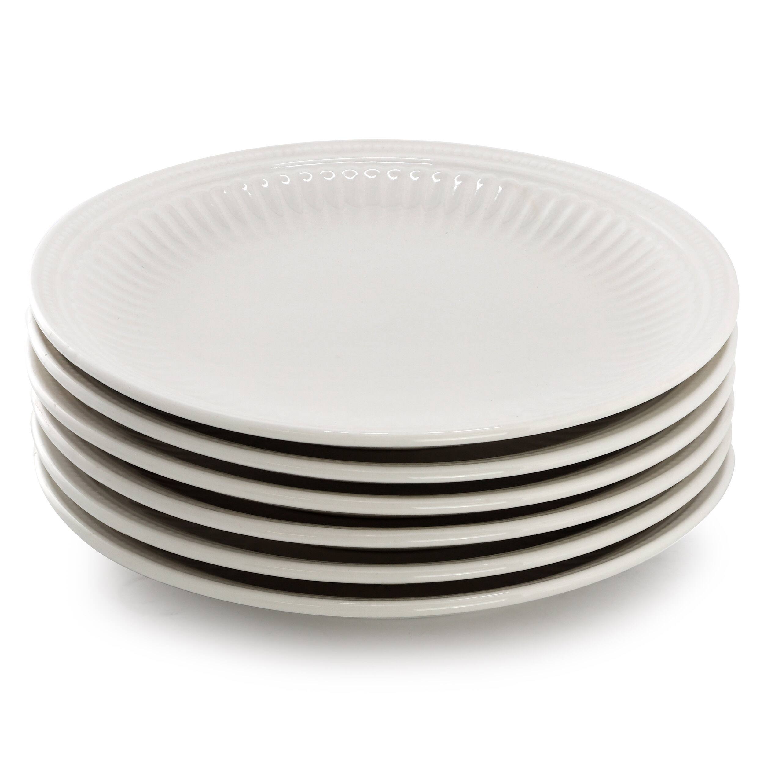 Left. Elama - Elama Hansel 6 Piece Stoneware Salad Plate Set in White, Service for 6 - White.