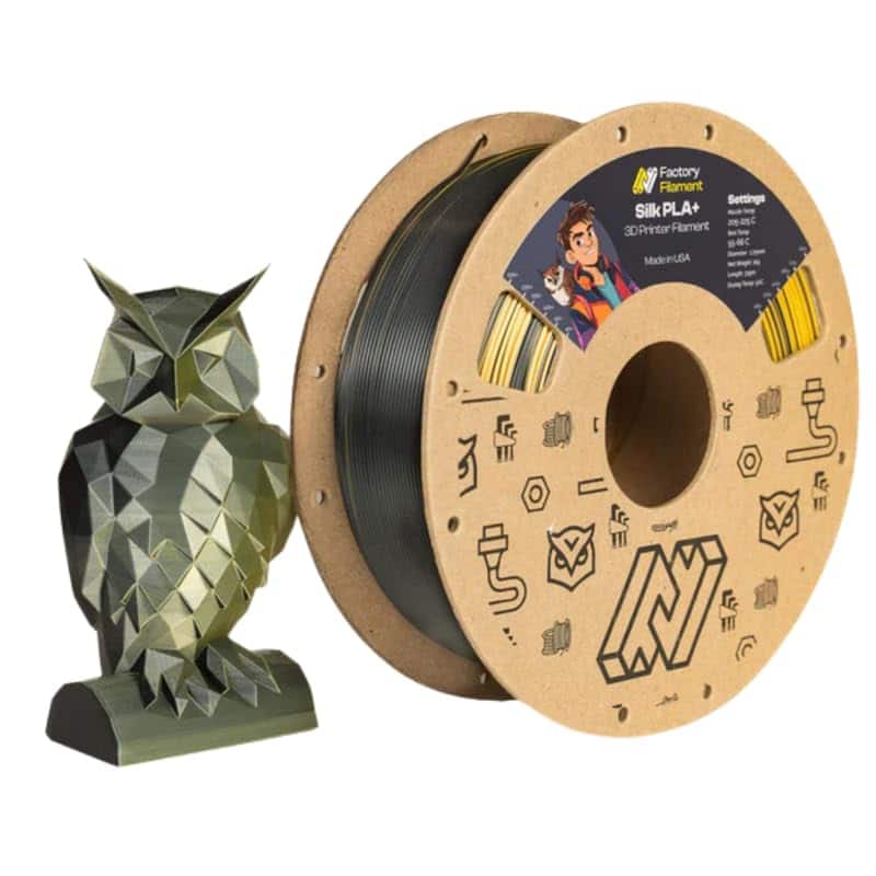 Factory Filament - 1.75mm Dual Color Silk Black + Gold PLA 3D Printer Filament, 1 KG Spool, Dimensional Accuracy +/- 0.02 mm - Black/Gold
