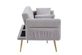 Roomtec - Modern Teddy Upholstered Accent Loveseat Sofa With Side PocketFolding Sleeper Sofa Bed With Foldable Armrest Adjustable - Gray