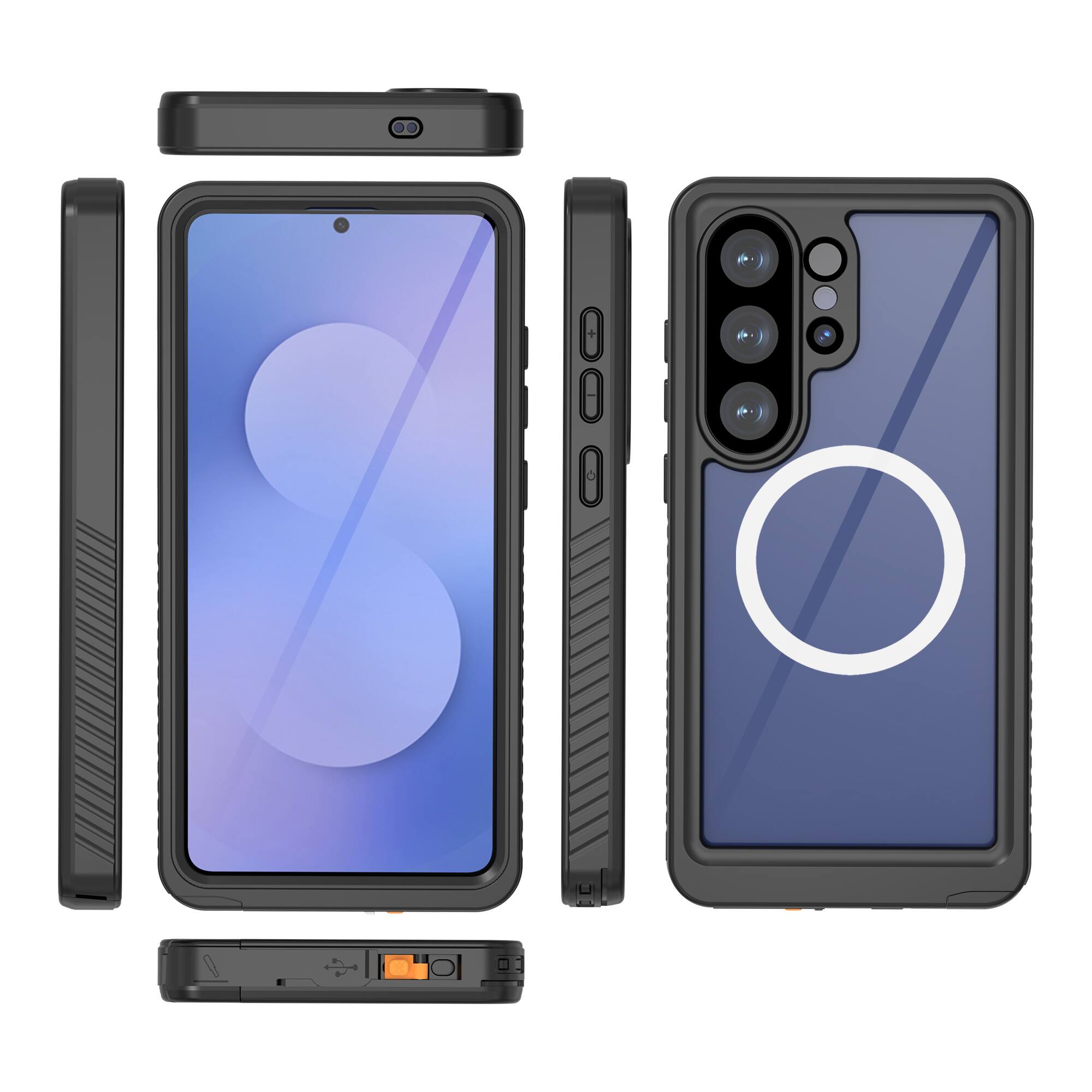 Alt View 4. Dteck - Waterproof Magnetic Case for Samsung Galaxy S26 Ultra Full-Body Shockproof Clear Cover with Built-in Screen Protector - Black.