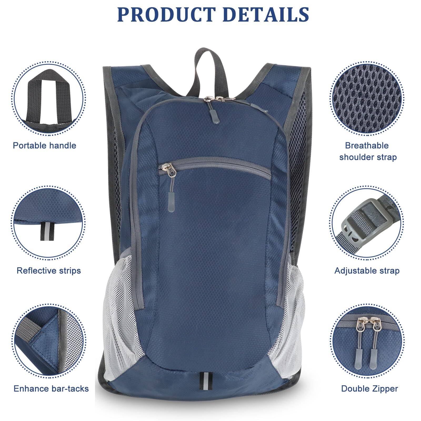 Back. Pacoar Cade - 15l Hiking Backpack Lightweight Packable Daypack Small Foldable Shoulder Bag Travel Day Pack Outdoor Gear - Black-15L - Maximum Load 10KG ( 22 LB ).