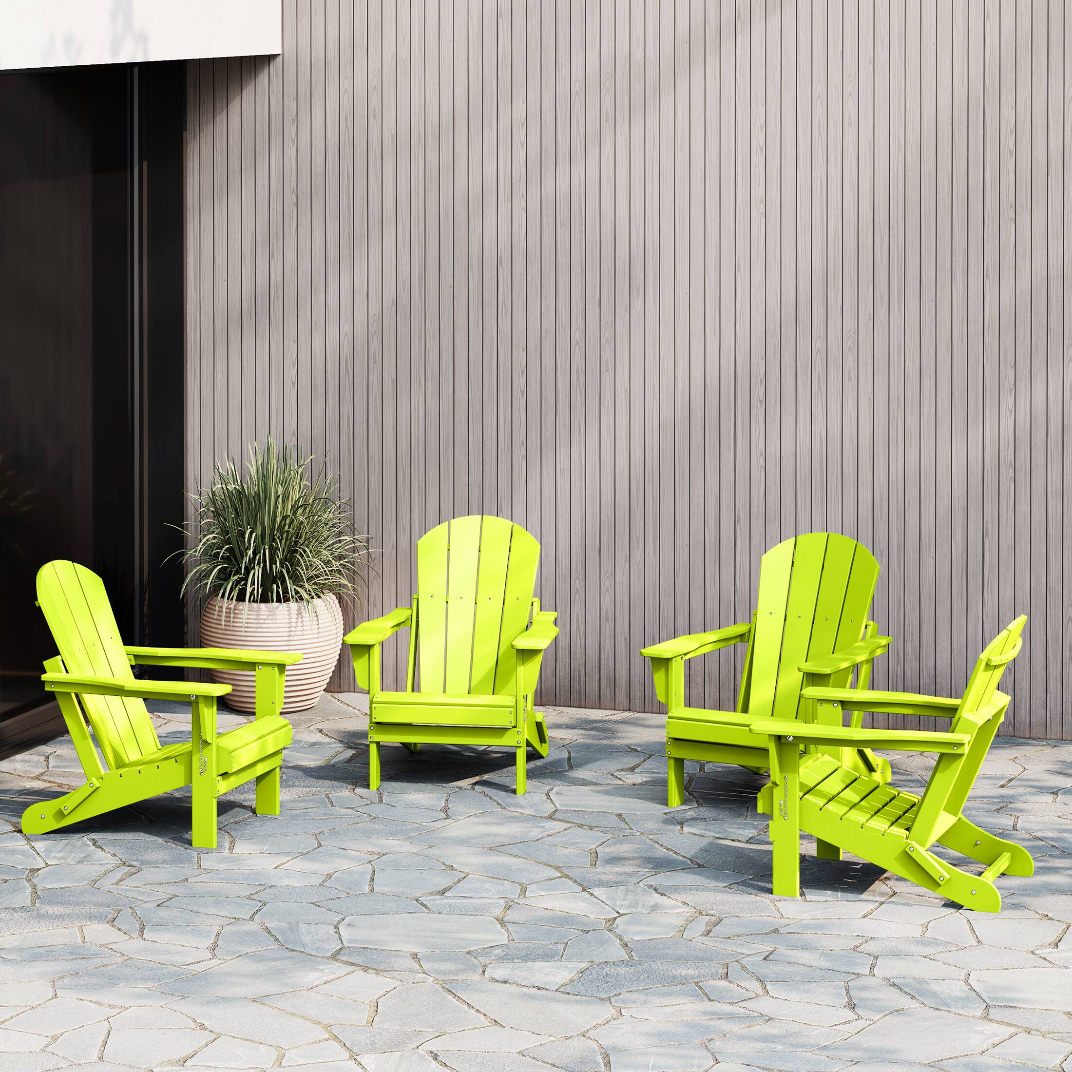 Angle. WestinTrends - WestinTrends Malibu Outdoor HDPE Folding Poly Adirondack Chairs (Set of 4) - Lime.