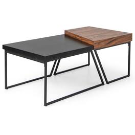 Kadyn - Coffee Table Set of 2 with Powder Coated Metal Legs-Black, Modern Coffee Table for Living Room Office Reception - Brown