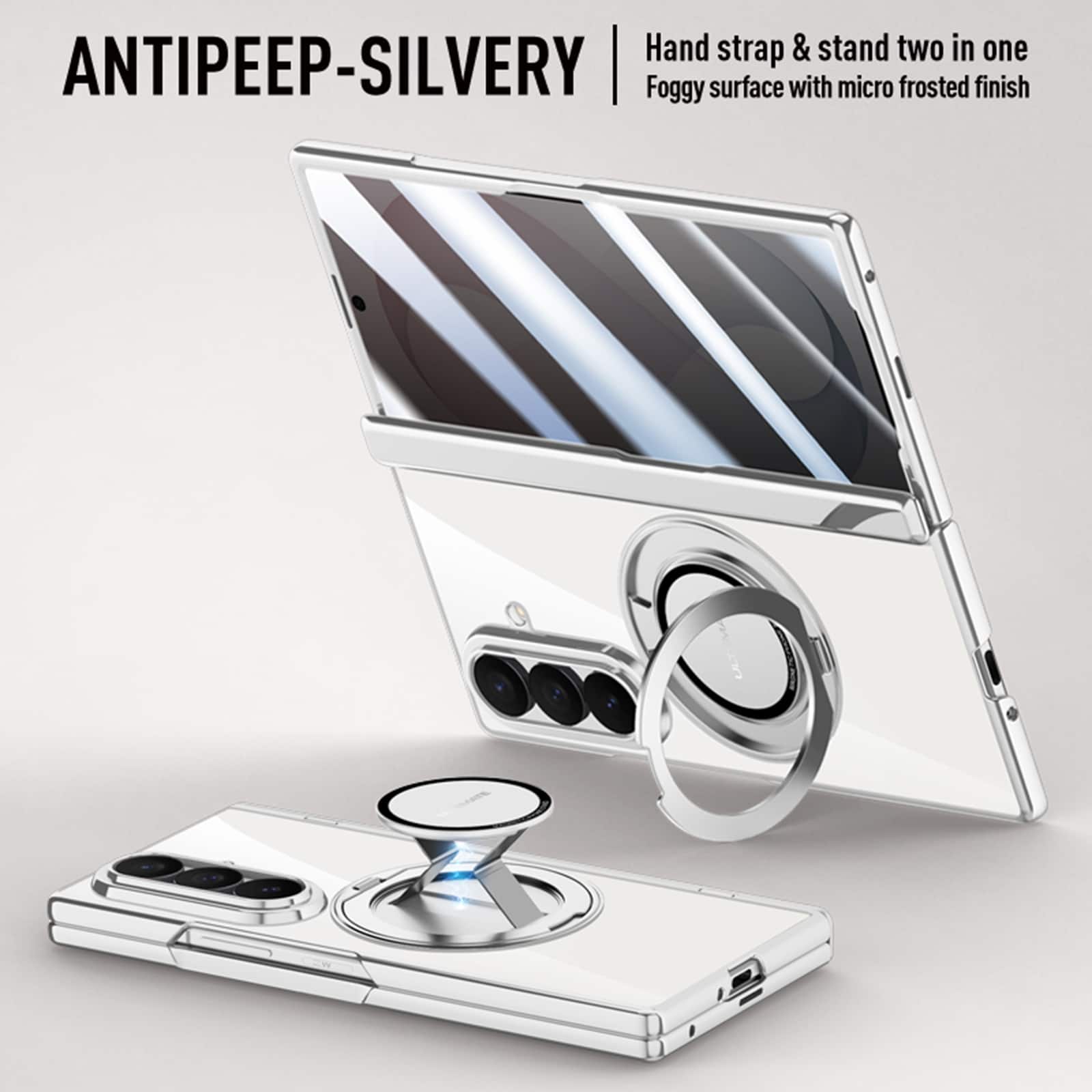 Dteck - Shockproof Magnetic Case for Samsung Galaxy Z Fold8 Ultra with 2-in-1 Stand, Rigid Plastic Cover Built-in Privacy Glass - Silver price history on PriceWatchPro