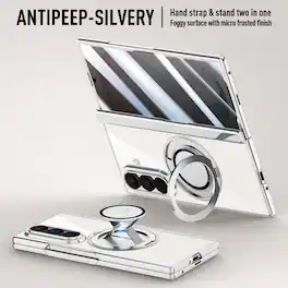 Dteck - Shockproof Magnetic Case for Samsung Galaxy Z Fold8 Ultra with 2-in-1 Stand, Rigid Plastic Cover Built-in Privacy Glass - Silver