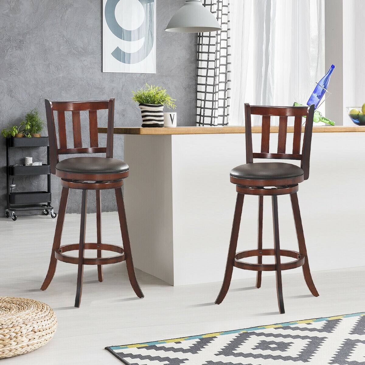 Alt View 6. Ecooso - Set of 2 Wooden Swivel Counter Height Bar Stools with PVC Cushioned Seat for Dining - Nut-brown.