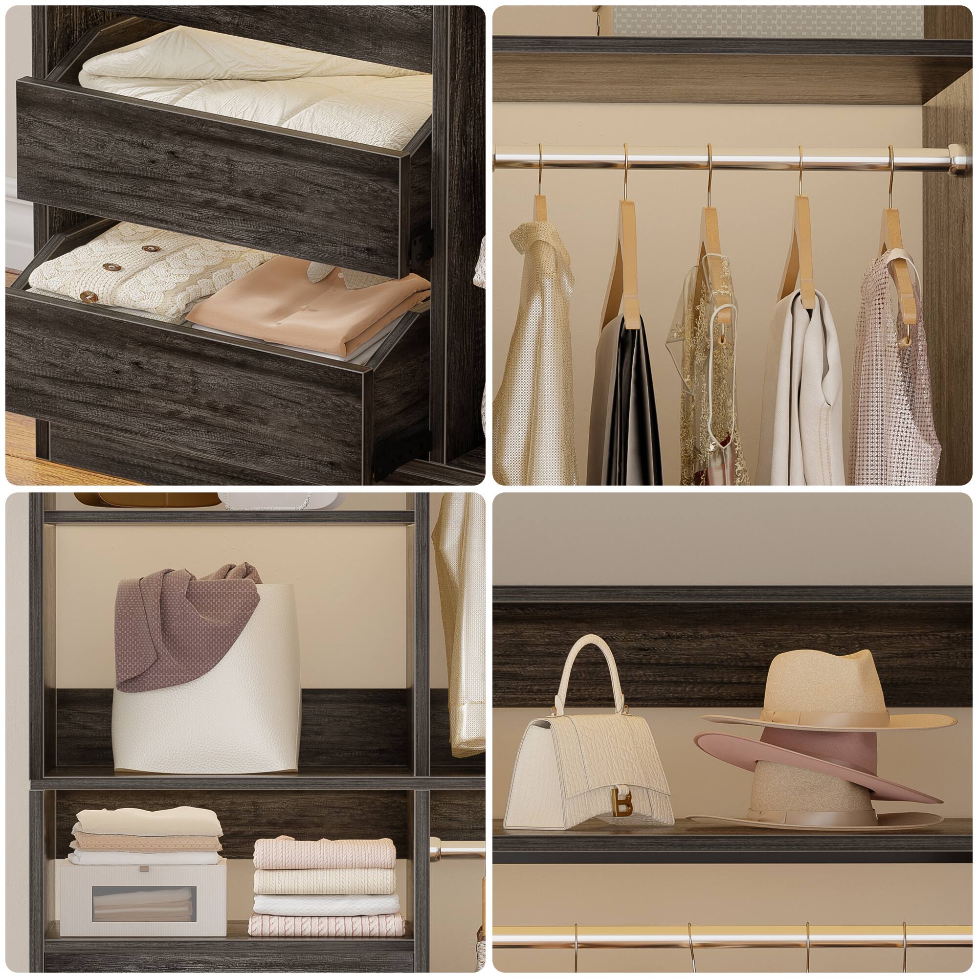 Alt View 3. Aheaplus - 2-Set 72" Heavy Duty Walk-in Wardrobe, Closet Organizer with 6 Drawers & 4 Hanging Rods for Home/Garage - Gray Oak.