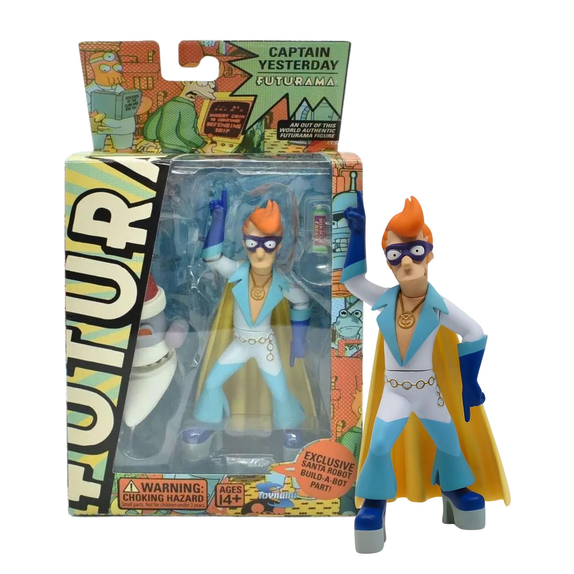 CAPTAIN YESTERDAY FUTURAMA - AN OUT OF THIS WORLD AUTHENTIC FUTURAMA FIGURE! WARNING: CHOKING HAZARD - Small parts. Not for children under 3 years. AGES 14+ TovAaIn BUILD-A-BOT SANTA EXCLUSIVE PART!