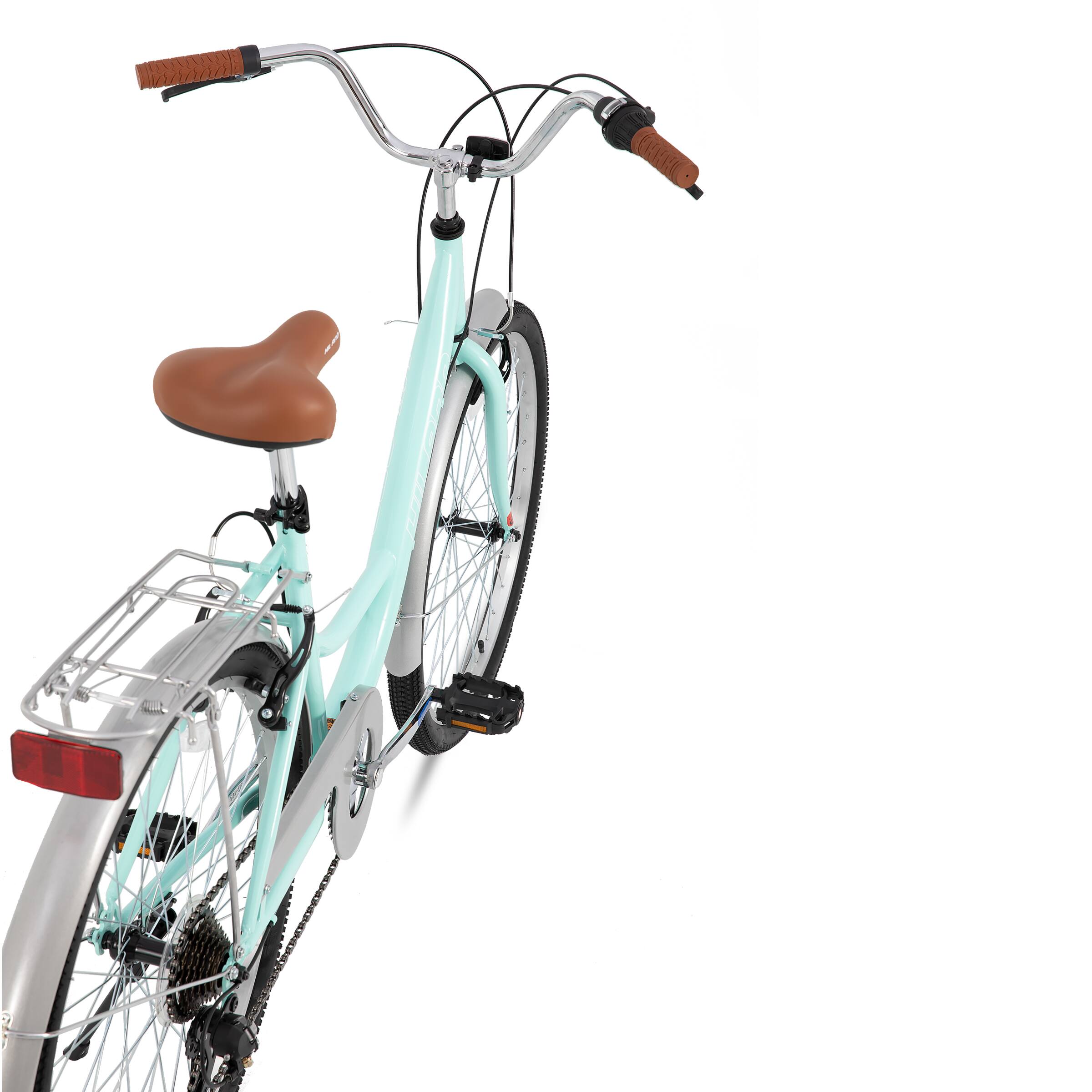 Alt View 4. HILAND - HILAND 26 Inch Beach Cruiser Bike for Adults, 7 Speed Step-Through Women Bicycle with Rear Rack, Hybrid Bike Green - Green.