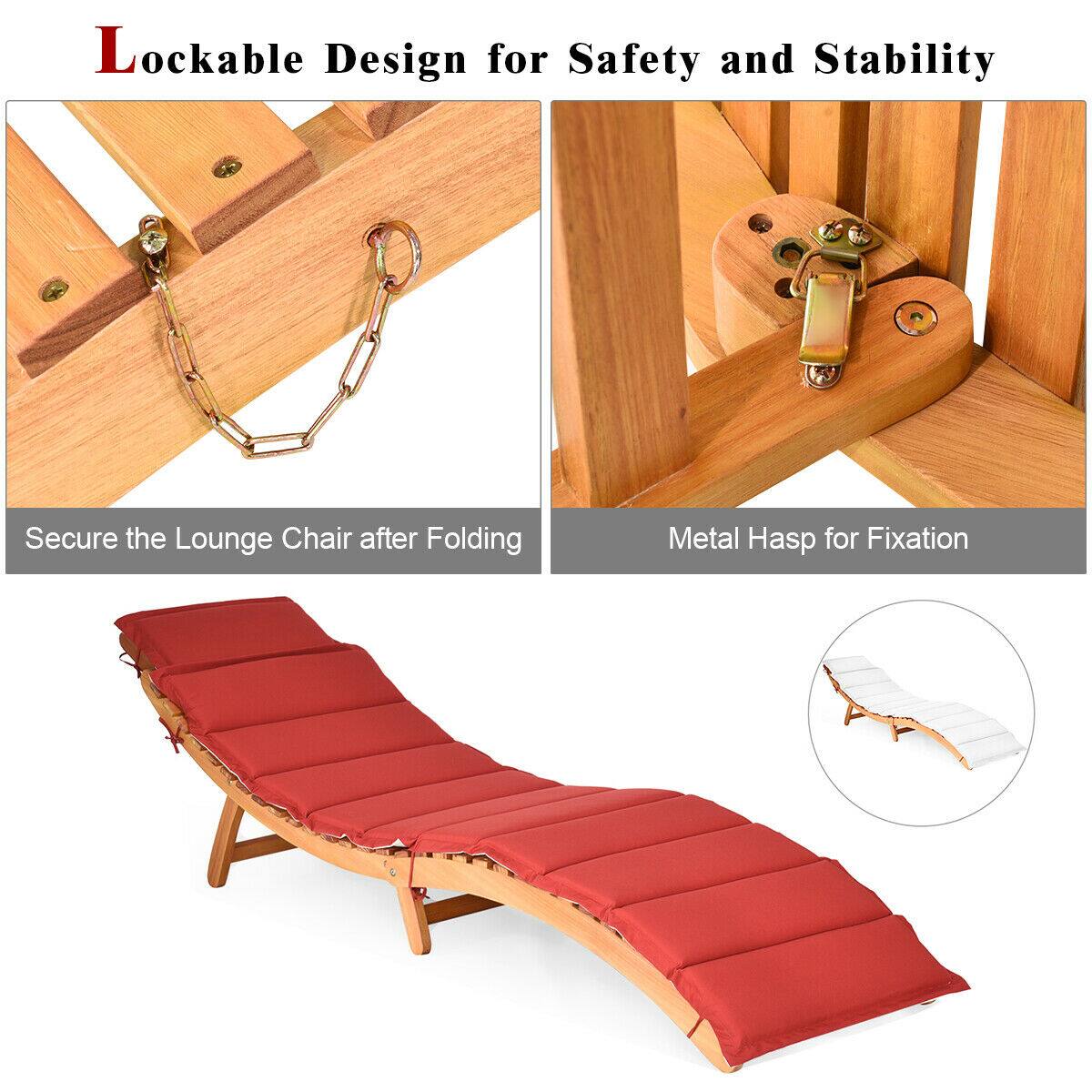 Lockable Design for Safety and Stability
Secure the Lounge Chair after Folding
Metal Hasp for Fixation
