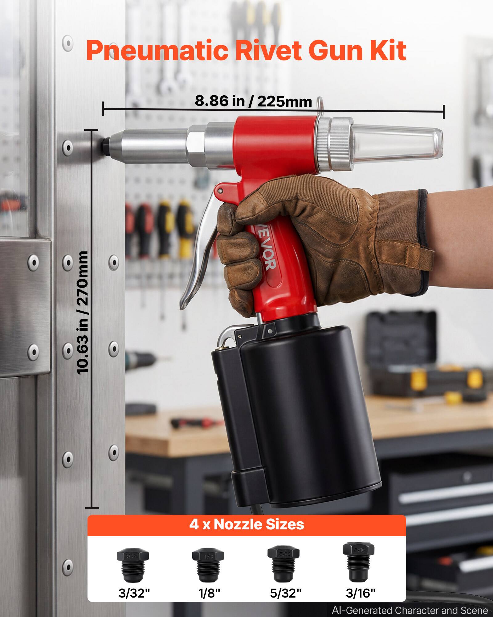 Pneumatic Rivet Gun Kit

8.86 in / 225mm

10.63 in / 270mm

EVOR

4 x Nozzle Sizes

3/32"

1/8"

5/32"

3/16"