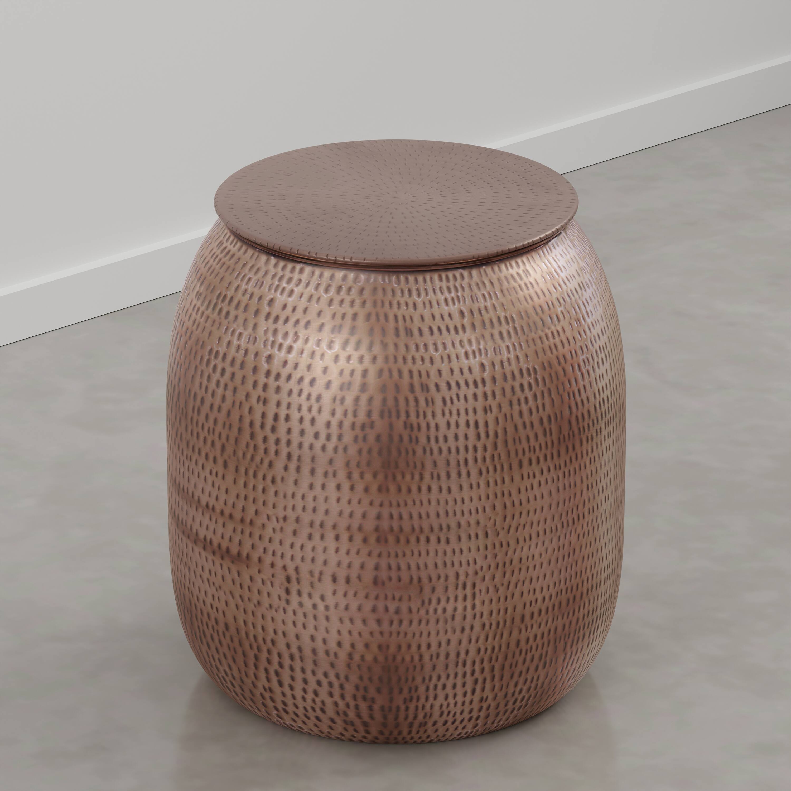 Alt View 3. Simpli Home - Griffen 19 inch Wide Solid Metal Drum Storage Accent Table, Burnished Copper - Burnished Copper.