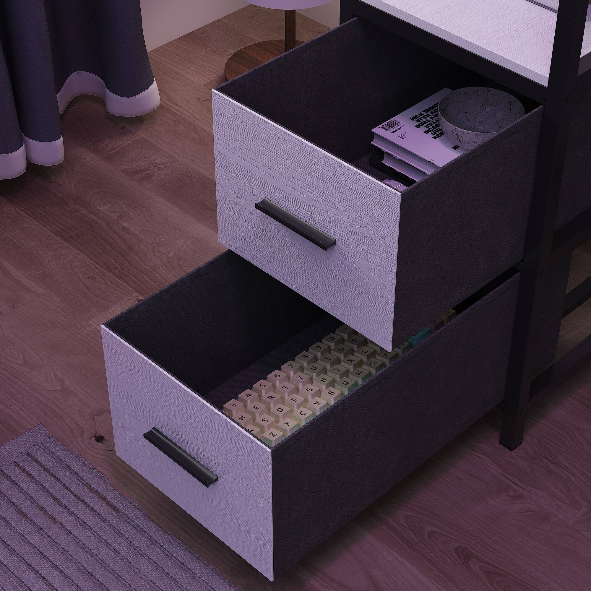 Alt View 6. Famapy - Gaming Desk with RGB Lights, Built-in Power Outlets, Cable Management & Storage for Immersive Setup - White & Black.