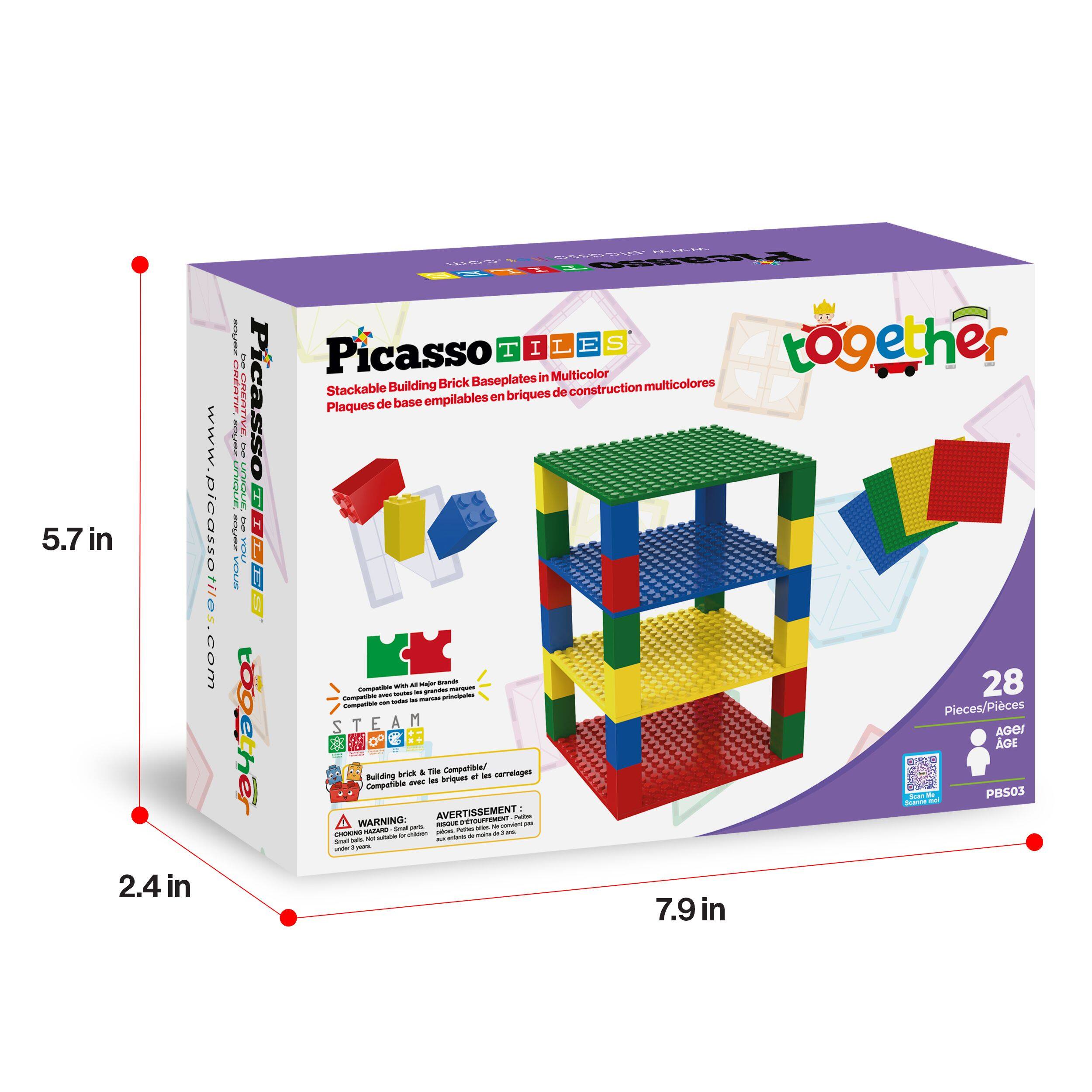 5.7 in  
2.4 in  
PicassoTiles.com  
Picasso Together  
Multicolor Baseplates in Stackable Building Brick construction  
Plaques de base empilables en briques de construction multicolores  
28 Pieces/Pieces  
Age/Âge 190A  
STEAM  
Building brick & LEGO® Compatible / Compatible avec les briques de construction LEGO®  
WARNING:  
AVERTISSEMENT:  
7.9 in