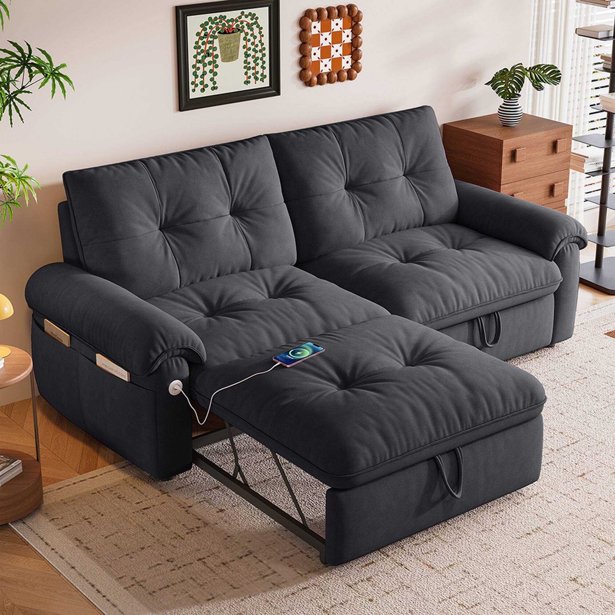 Alt View 1. Boyel Living - 77in 2 in 1 Convertible Sofa Bed Cloud Like Fabric Steel Frame 600 lbs Load Capacity Small Space Grey - Gray.