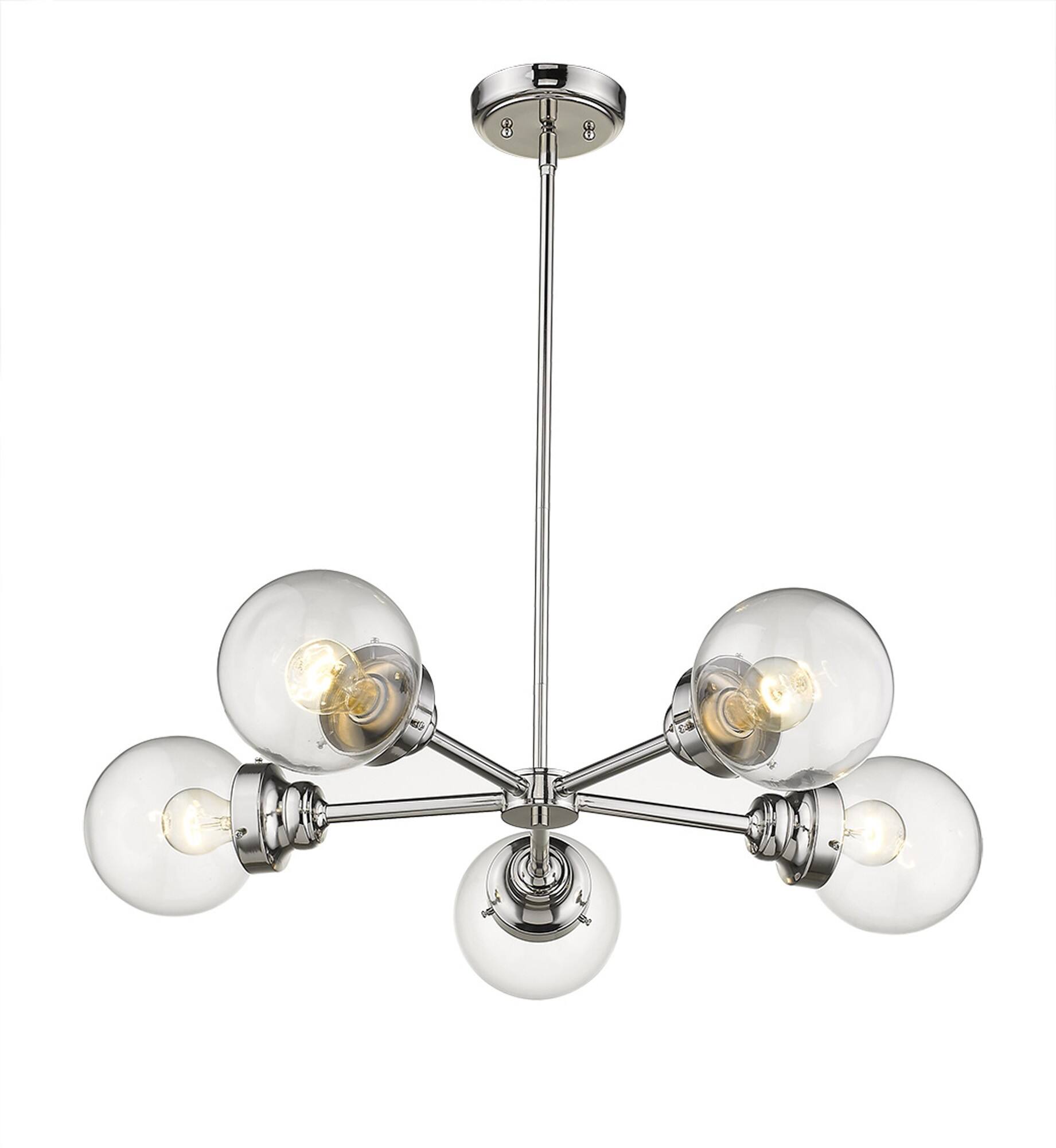 Back. Hivvago - Hivvago Silver Five Light Metal Dimmable Chandelier With Clear Shades - Silver.