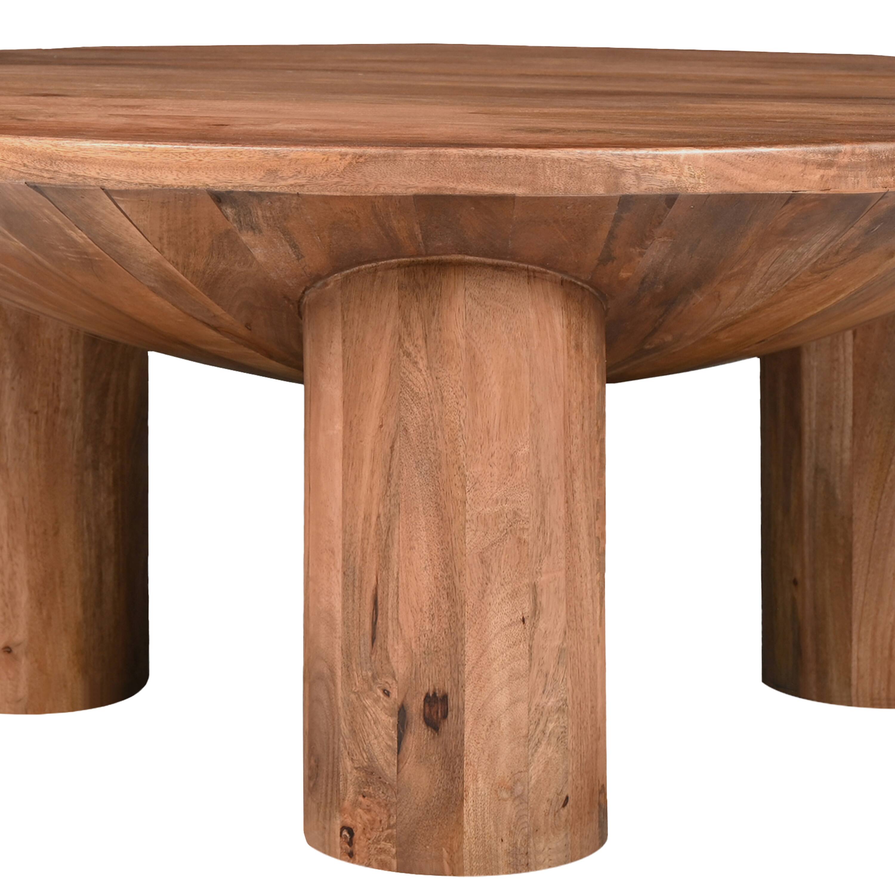 Alt View 5. Manhattan Lane - Meridian Coffee Table, 38 Inch Round Top, 3 Column Pillar Legs, Natural Brown Mango Wood - Natural Brown.