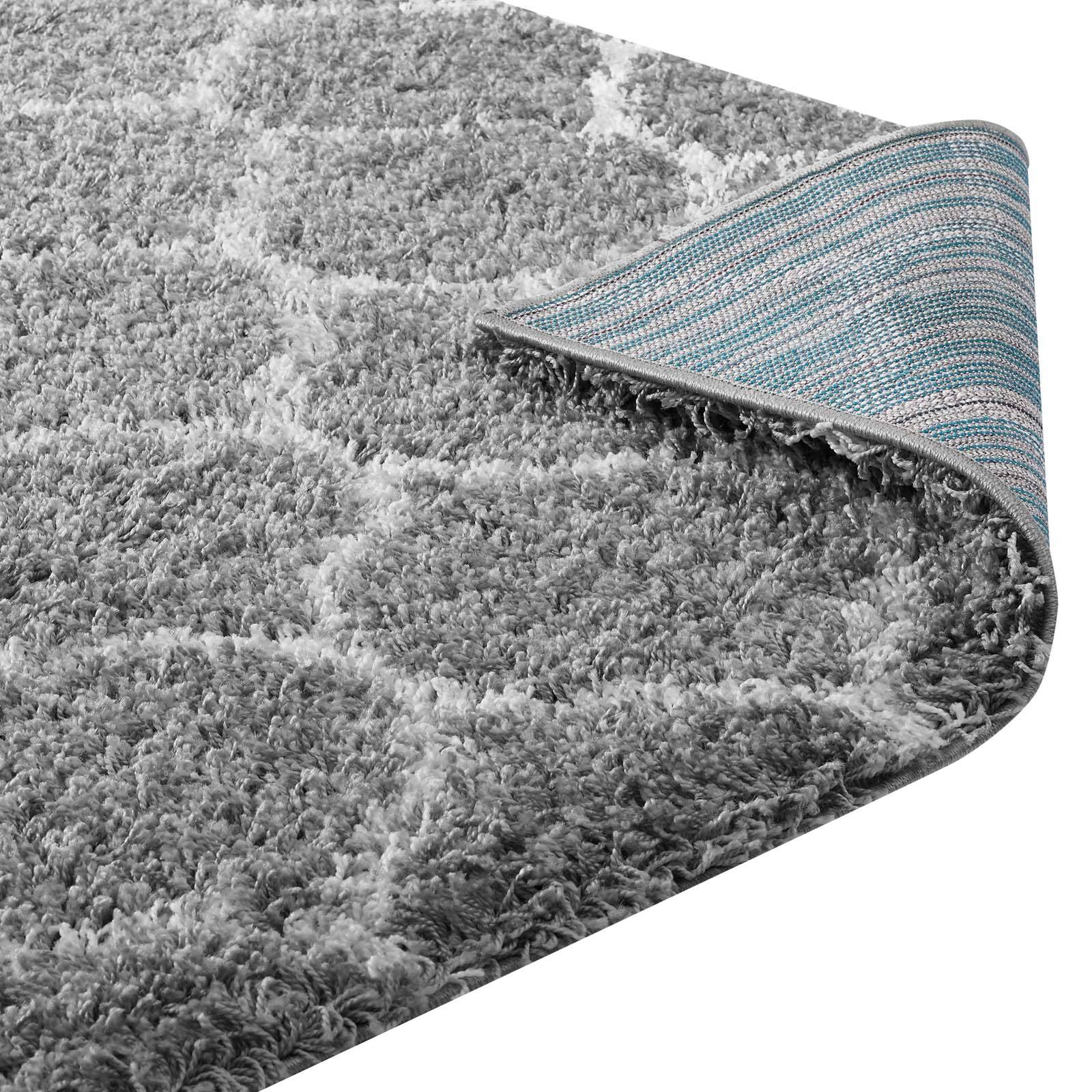 Alt View 3. Modway - Solvea Moroccan Trellis Shag Area Rug - Gray and Ivory.
