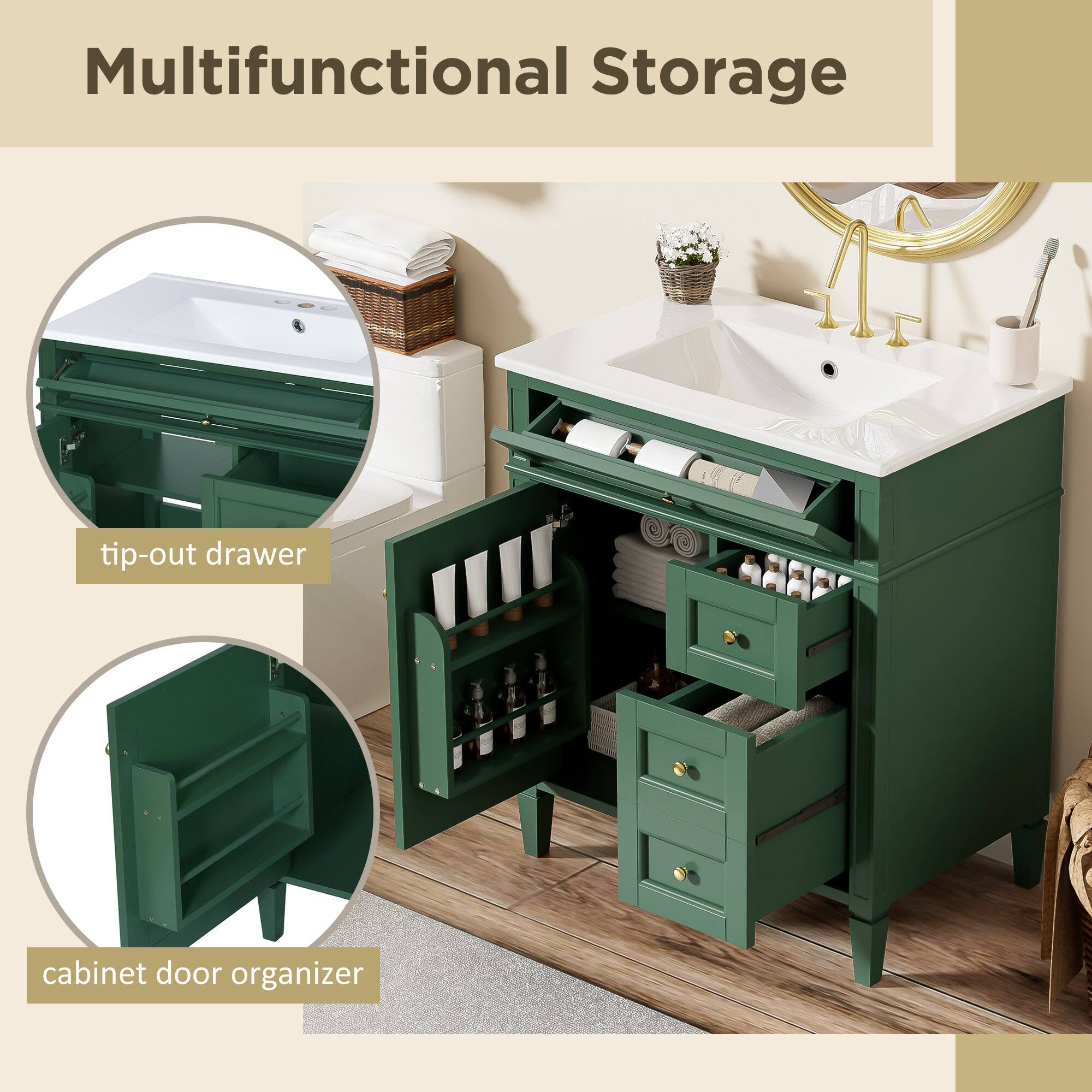 Multifunctional Storage

tip-out drawer

cabinet door organizer