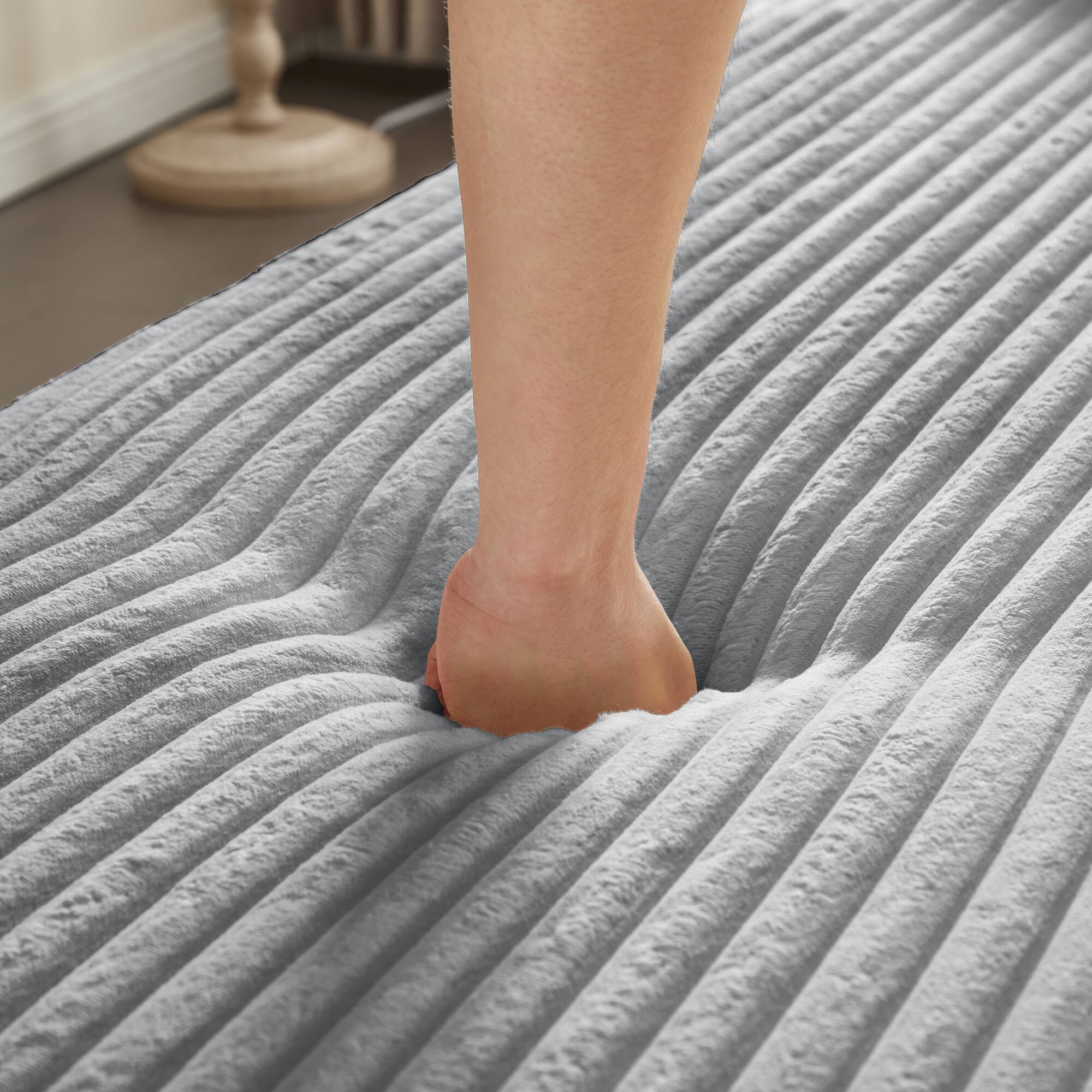 Alt View 9. GOODSILO - Convertible Plush Corduroy Floor Sleeper Sofa with Dual Pillows for Living Room and Guest Use - Light Grey.