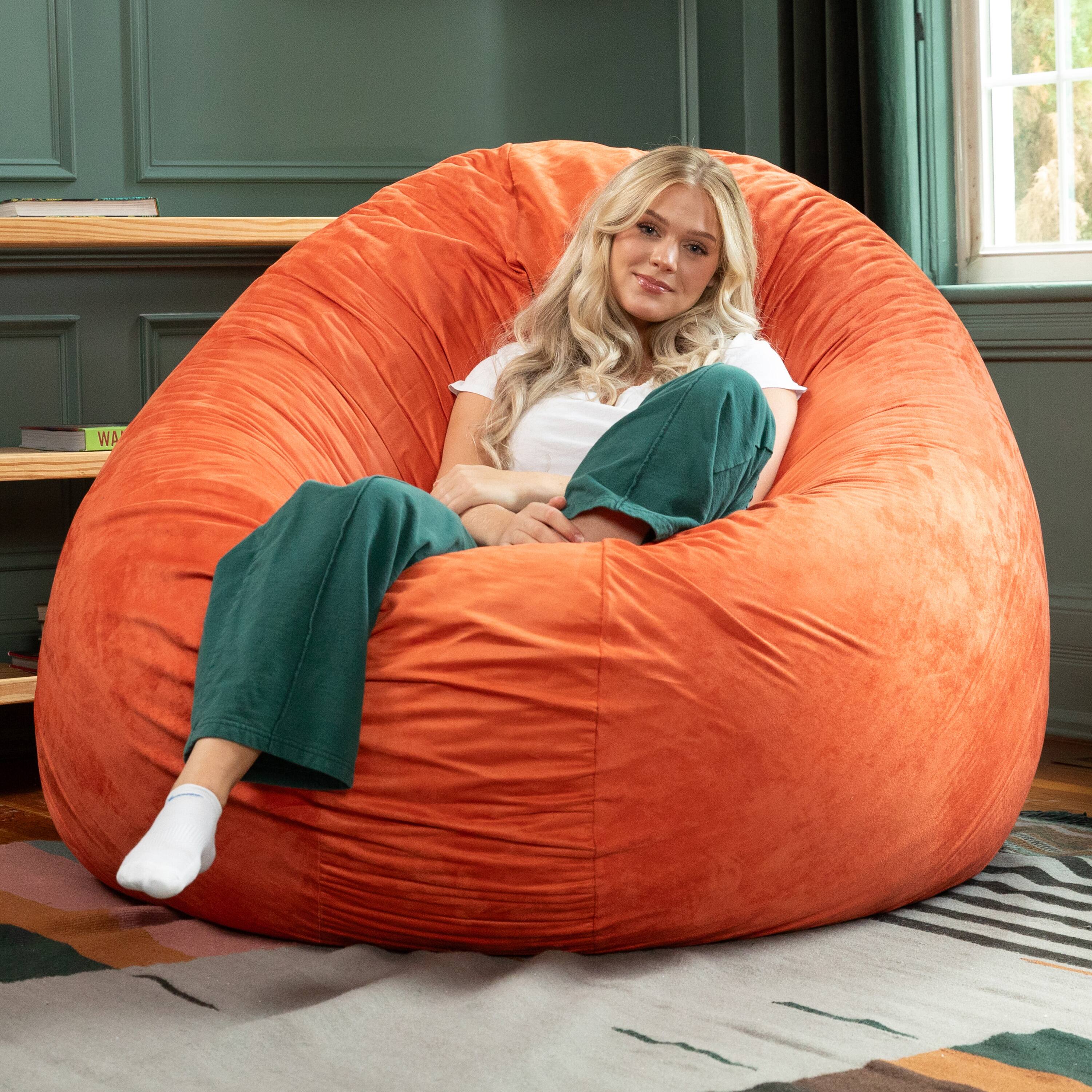 Back. Jaxx - Jaxx 6 Foot Cocoon - 2-in-1 Convertible Bean Bag Bed & Large Bean Bag Chair for Adults, Mandarin - Mandarin.