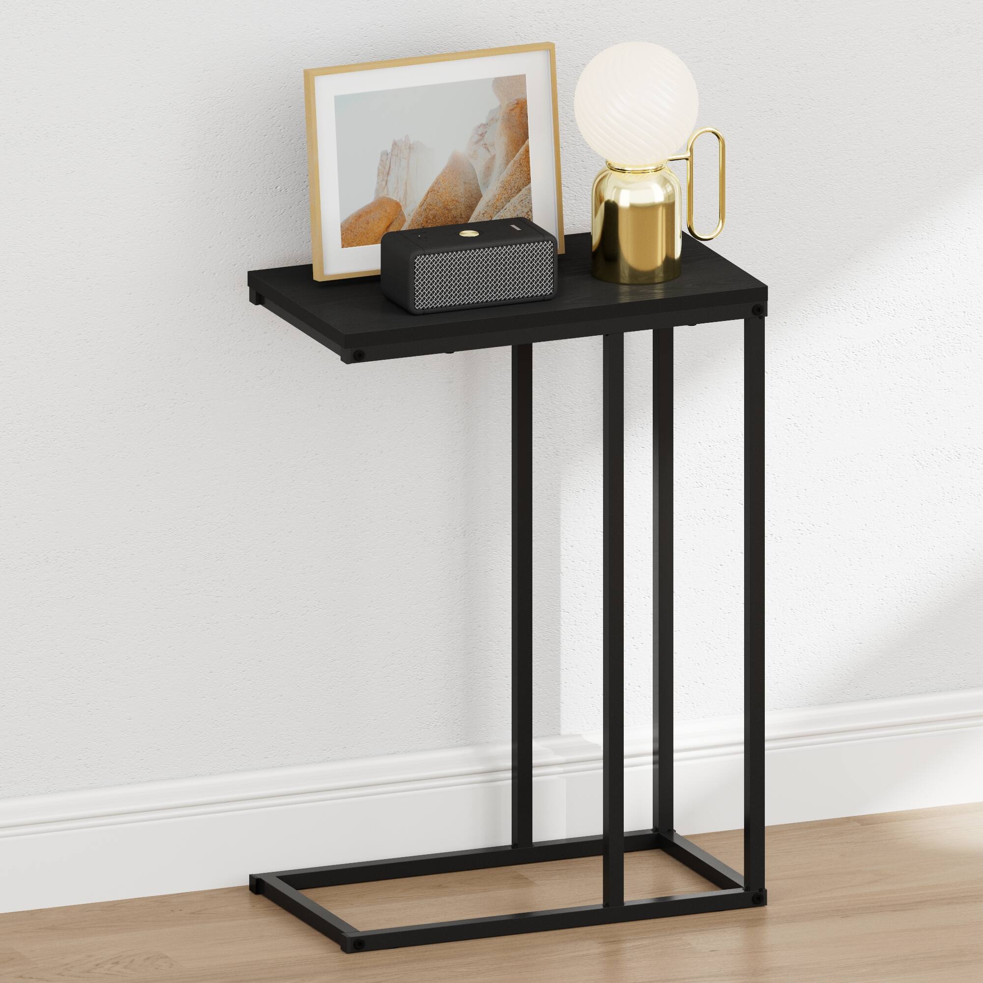 Alt View 1. Furinno - CAMNUS Night Stand, C-shape Nightstand, Metal Frame Side Table, End Table, Bedside Table - Americano.
